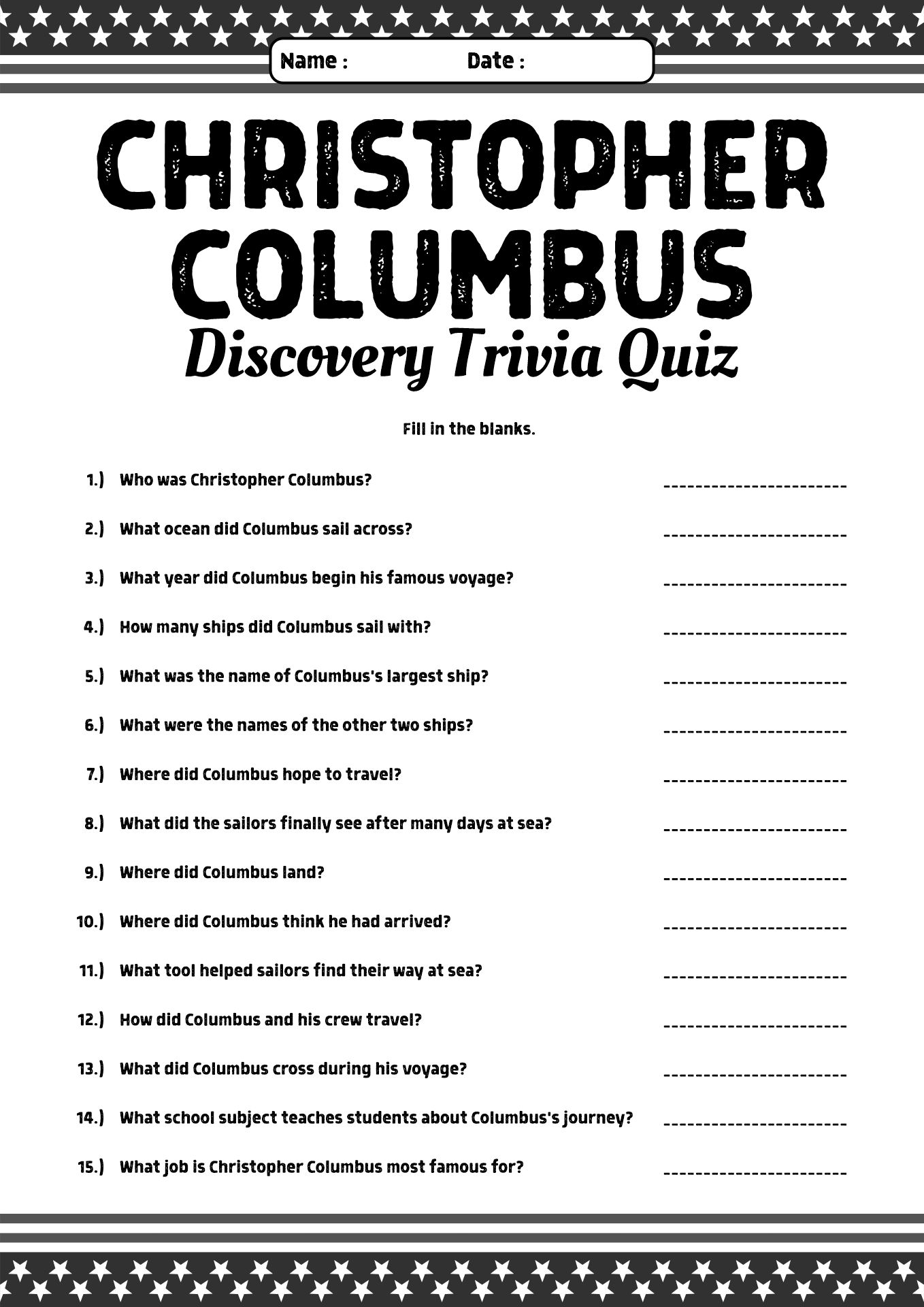 Christopher Columbus Discovery Worksheets Grade 2