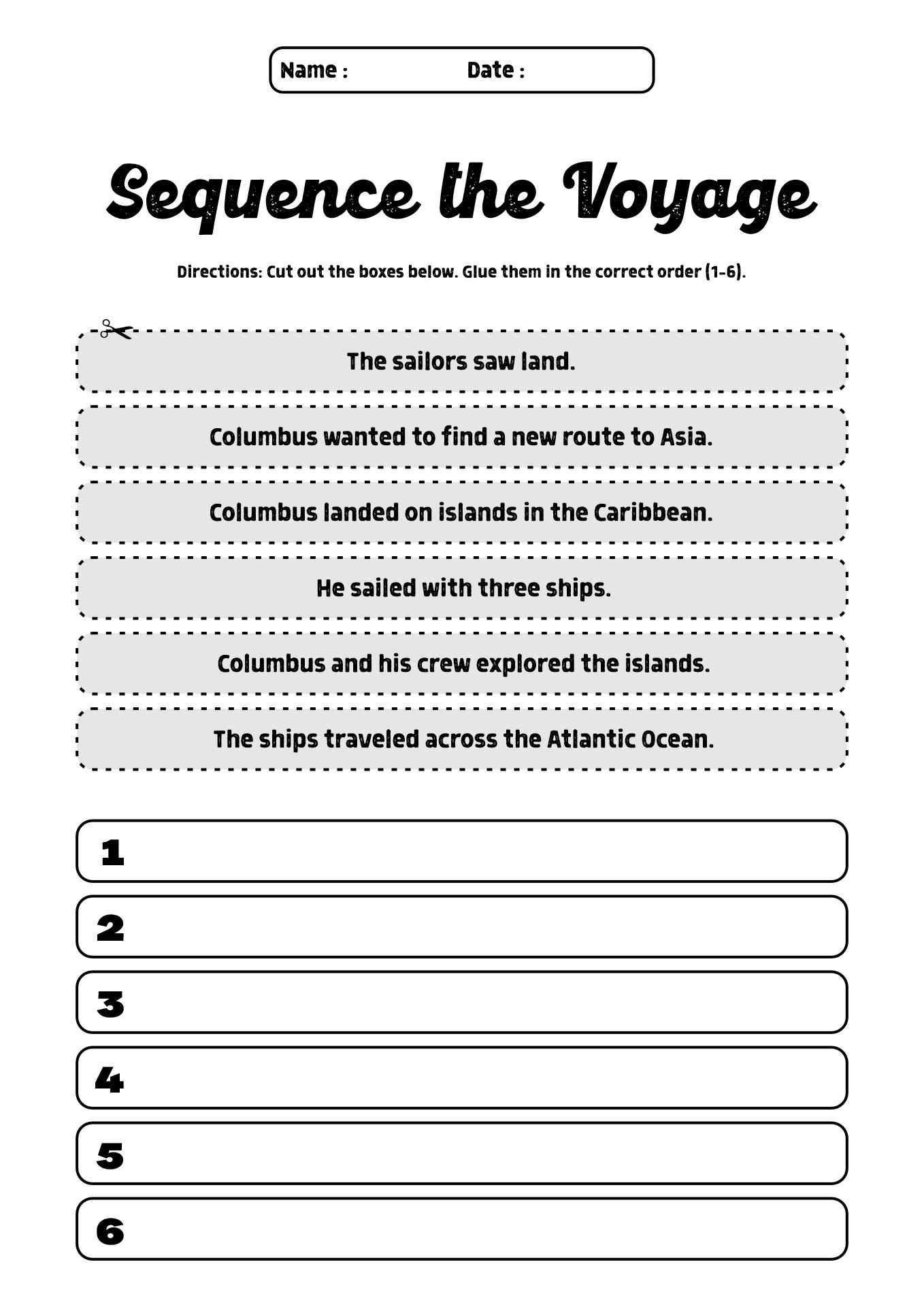 Christopher Columbus Interactive Worksheets for Grade 2