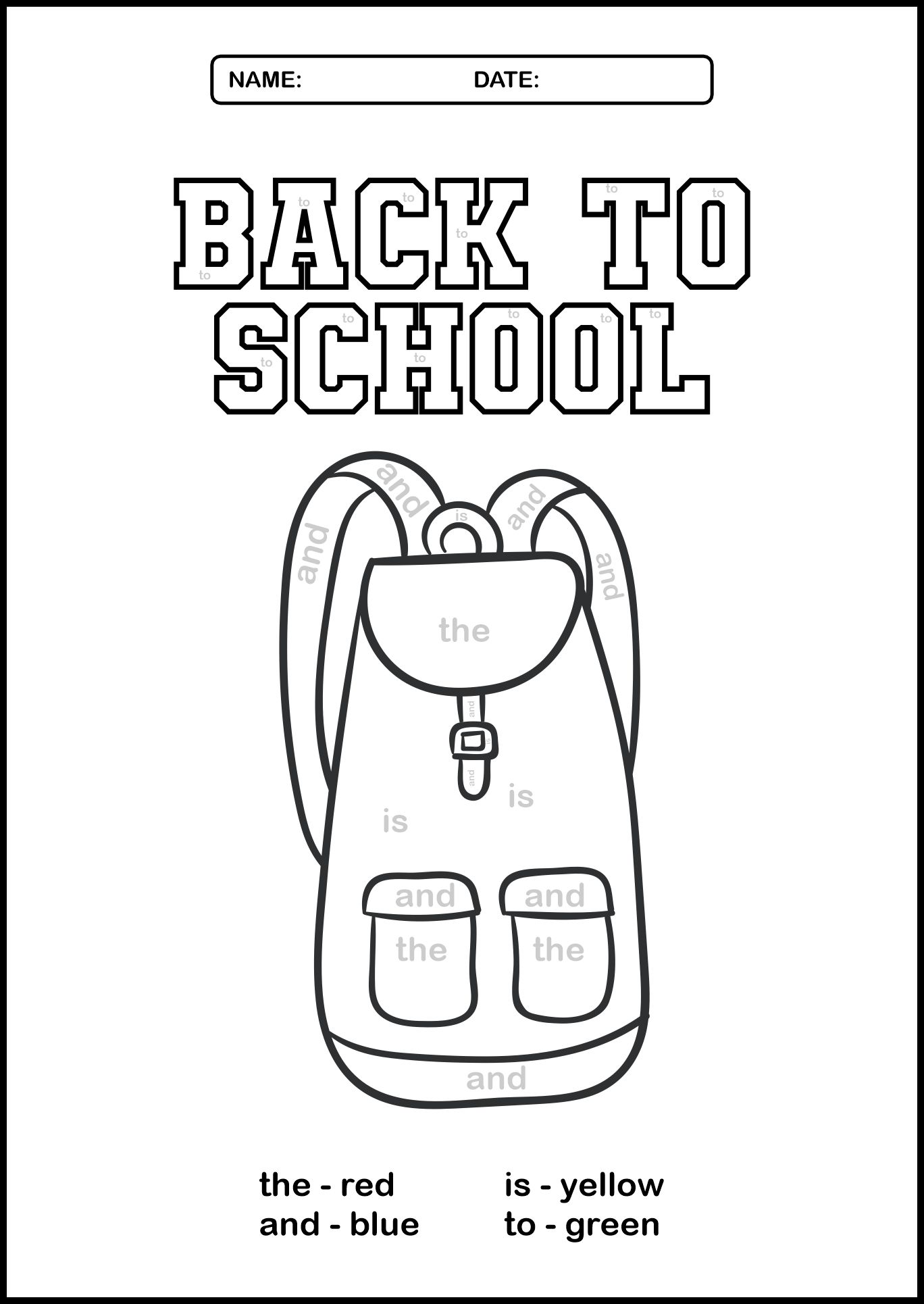 Color by Sight Word Back to School