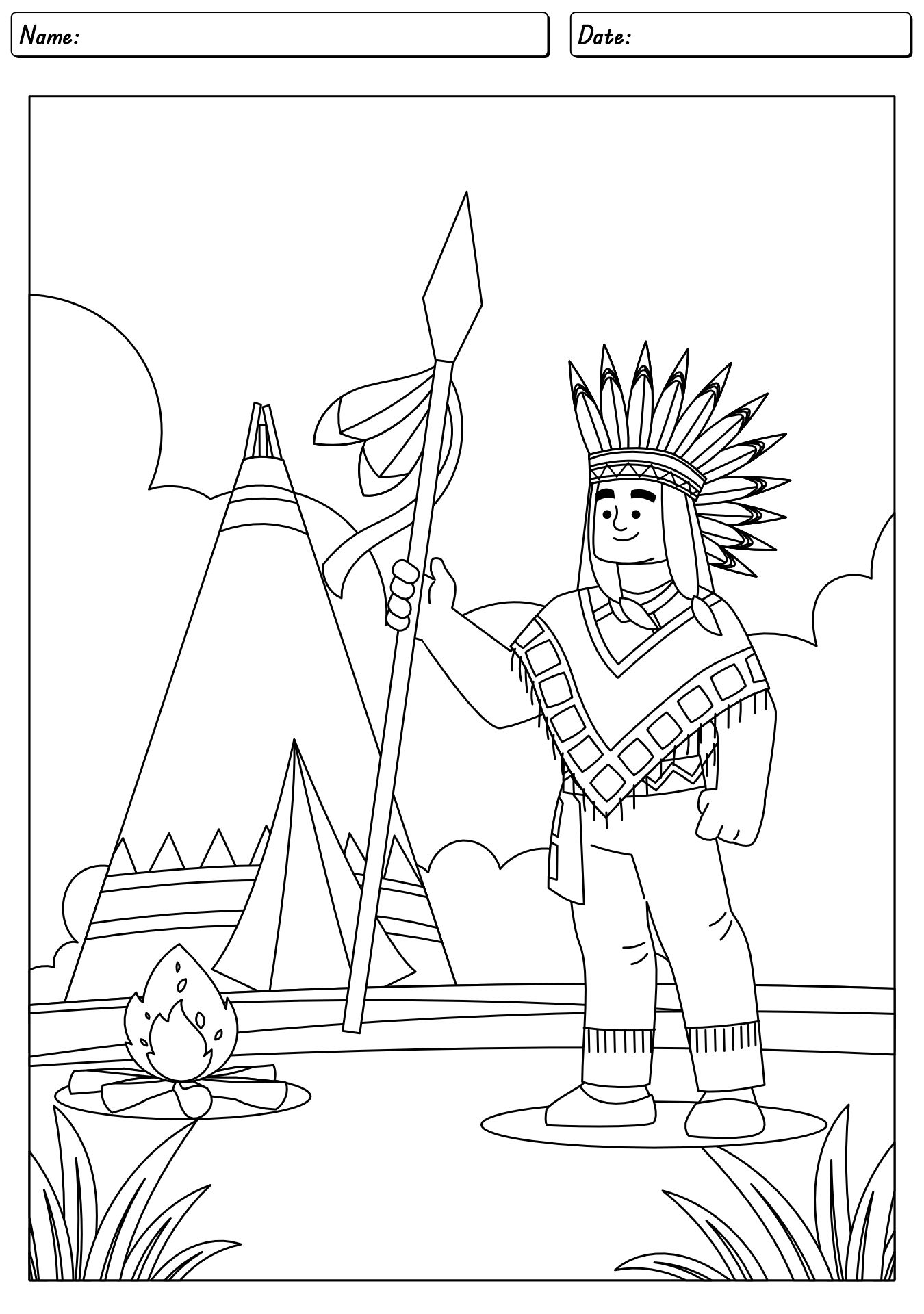 Coloring Worksheet For Native American Day