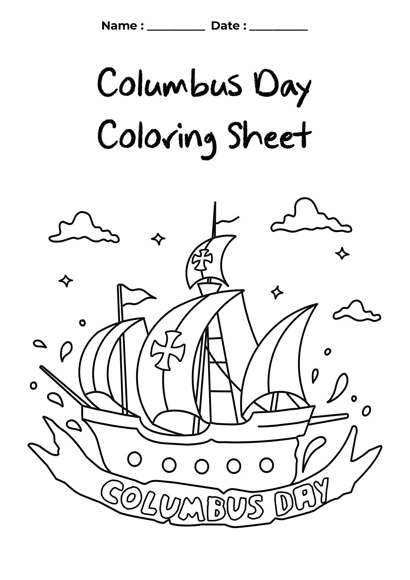 Columbus Day Activity Sheets for Kindergarten