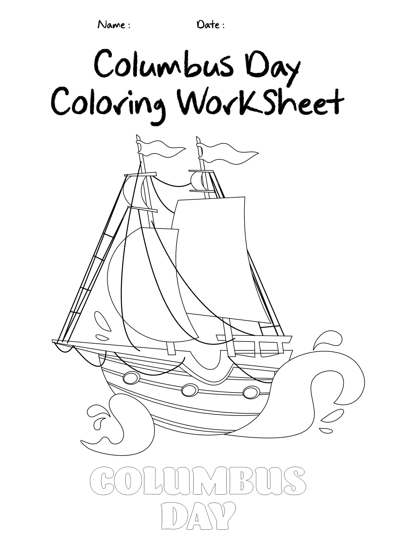 Columbus Day Coloring Pages for Kindergarteners