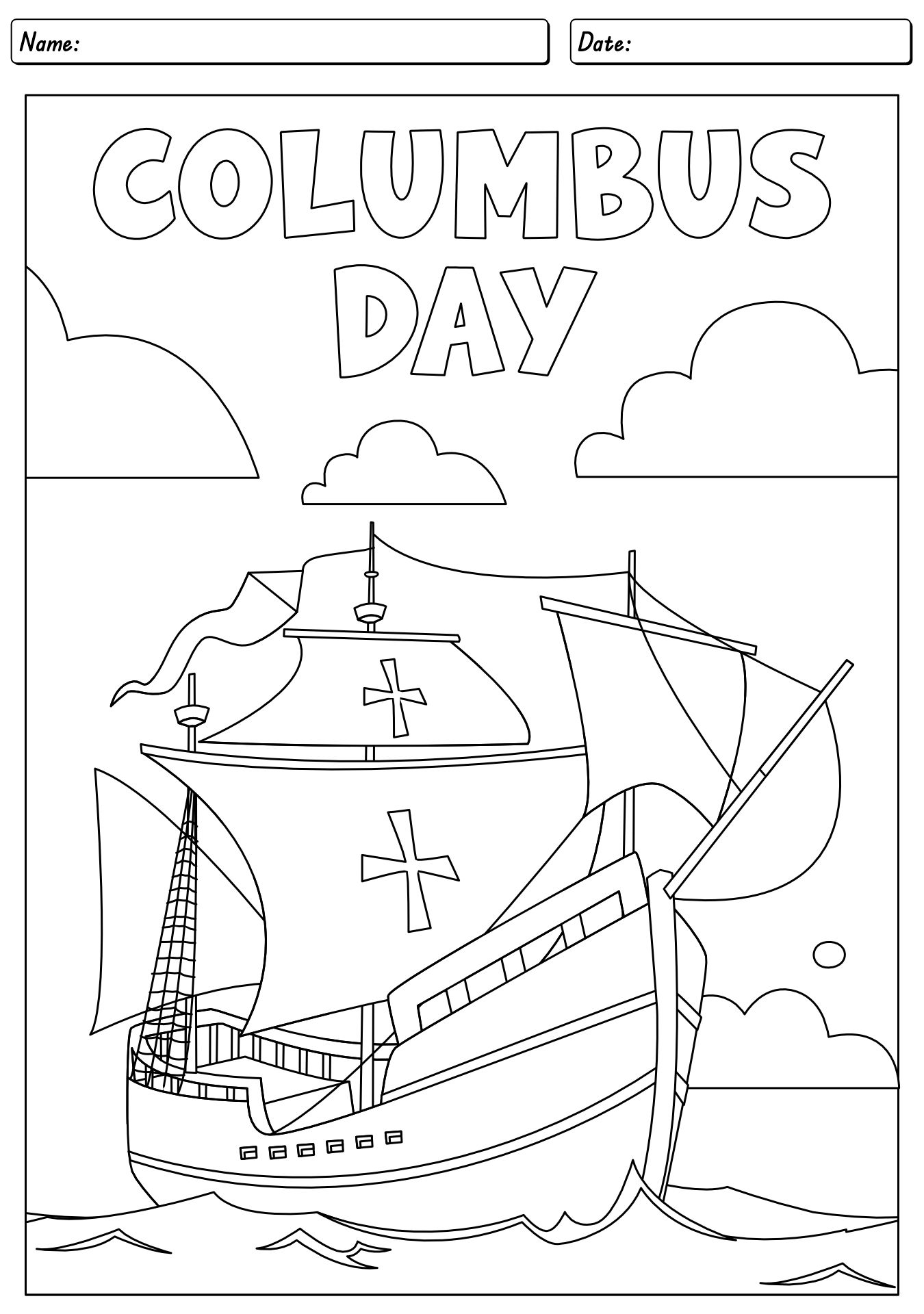 Columbus Day Coloring Worksheets