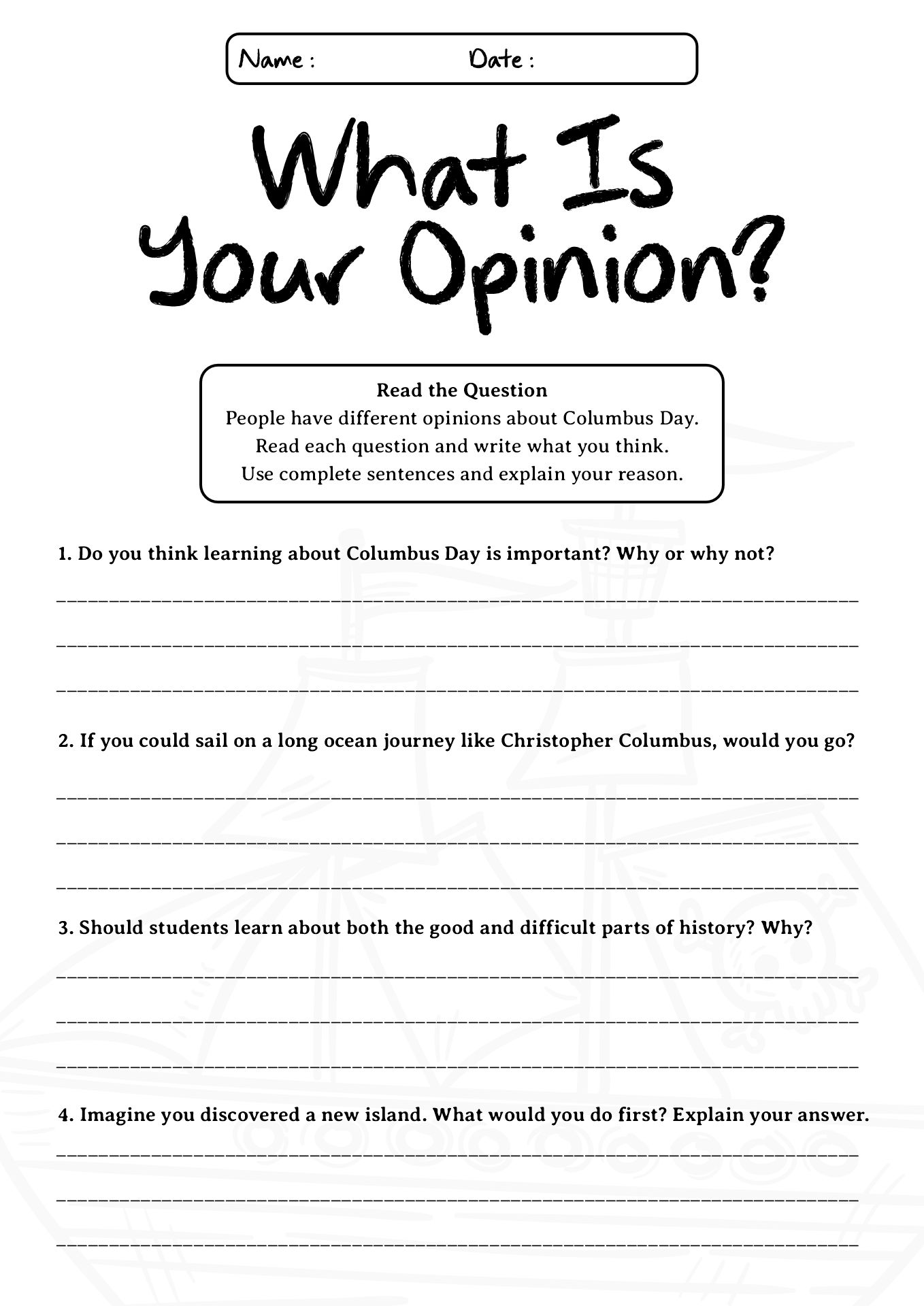 Columbus Day Educational Activity Sheet