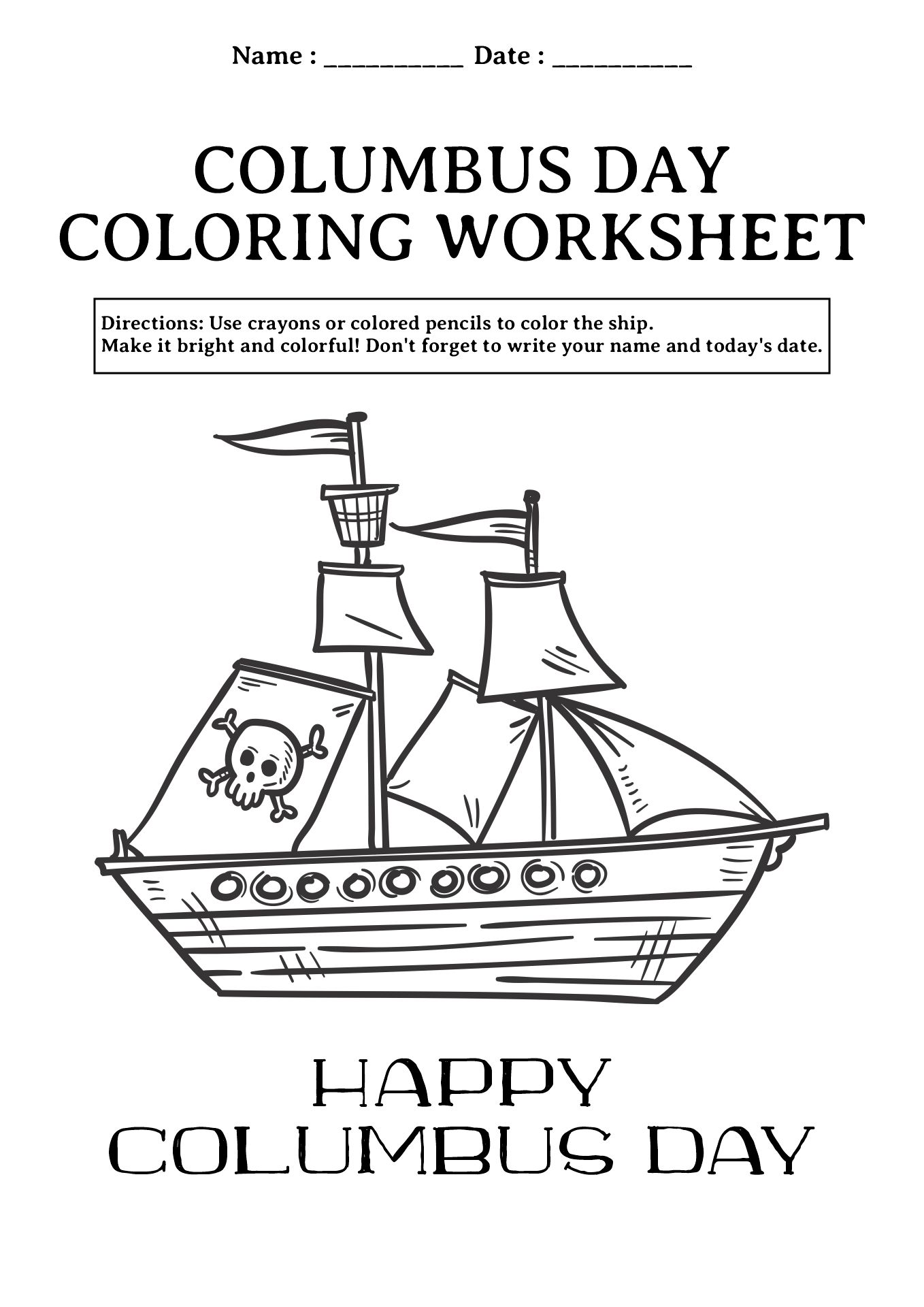 Columbus Day Fun Sheets for Kindergarten