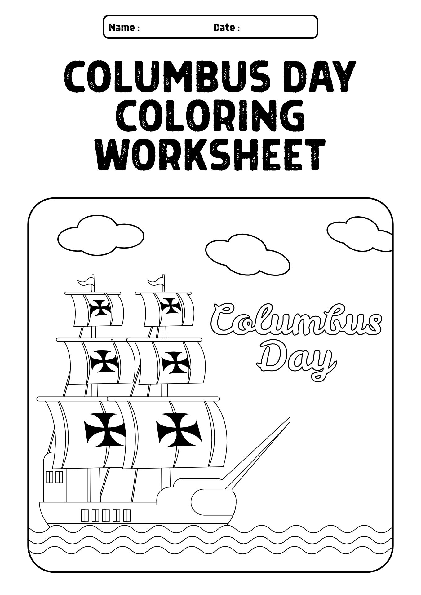 Columbus Day History Worksheets for Kindergarten Children