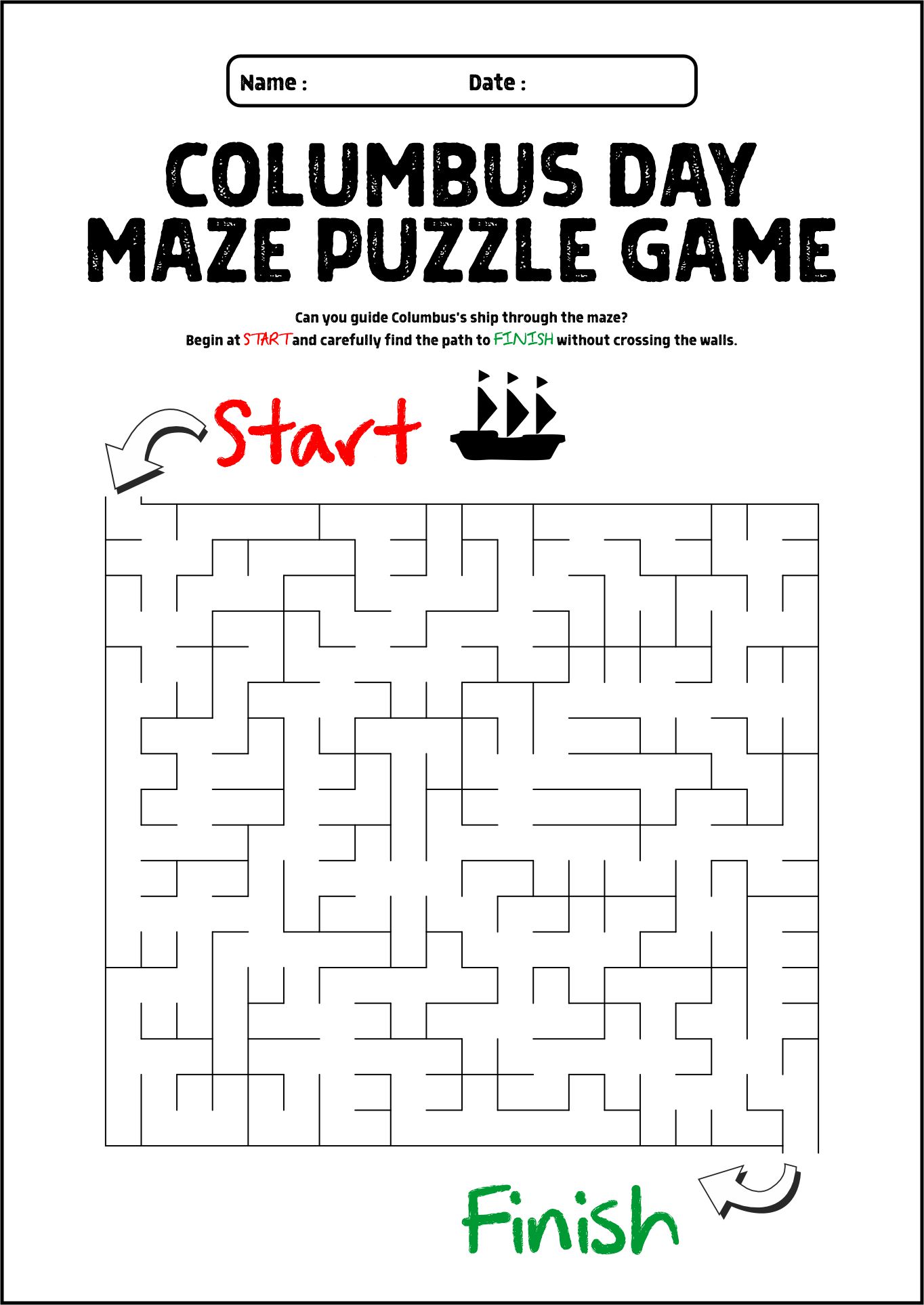 Columbus Day Printable Puzzles for Kindergarten
