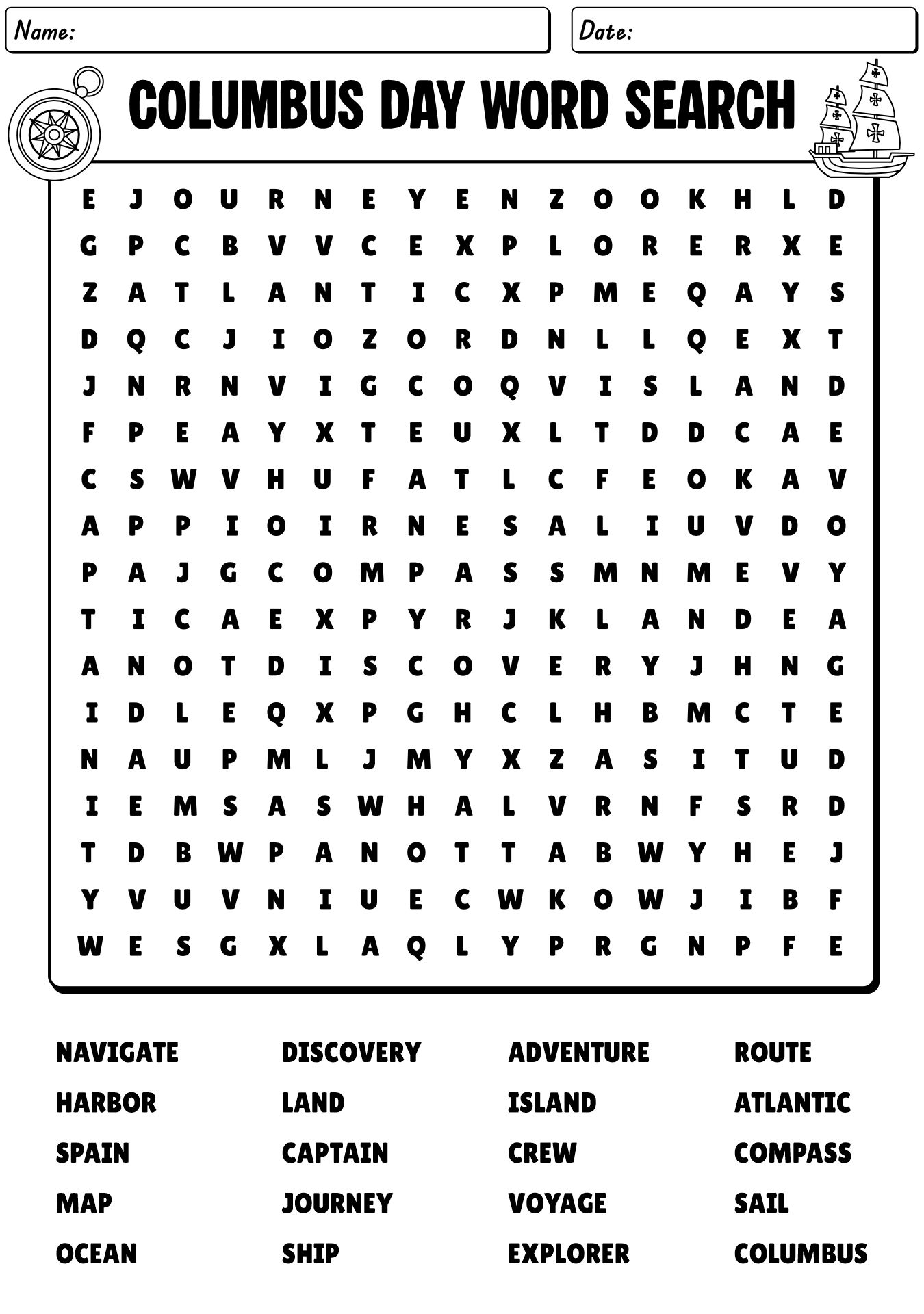 Columbus Day Word Search Challenges