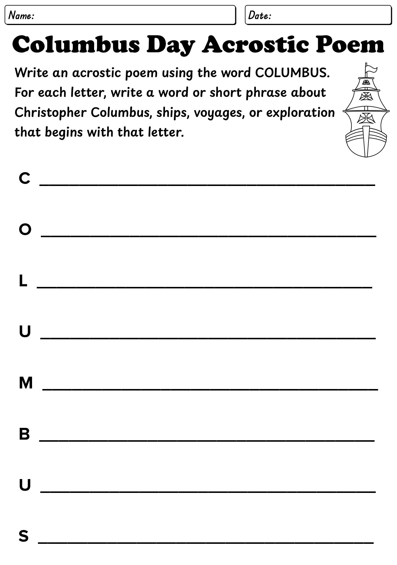 Columbus Day Worksheet For Kindergarten
