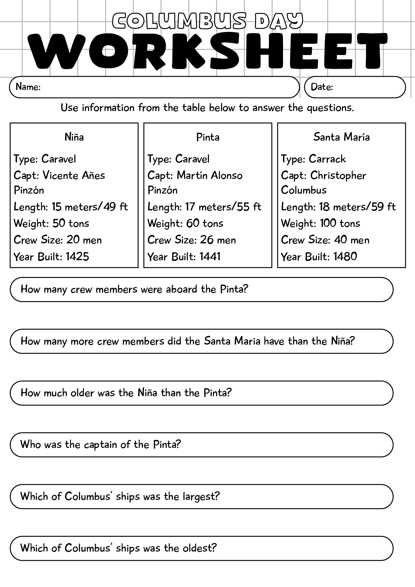 Columbus Day Worksheets