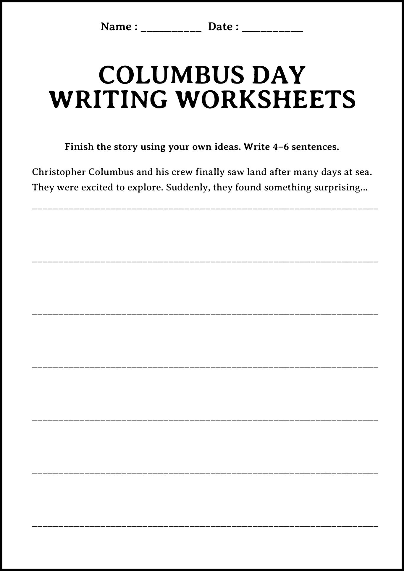 Columbus Day Writing Worksheets
