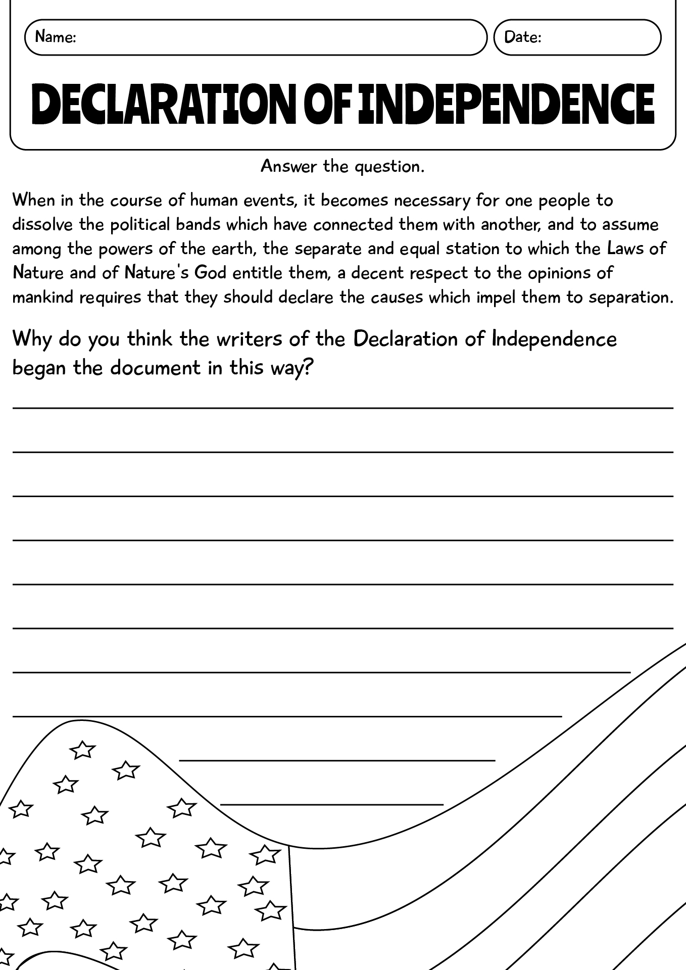Declaration Of Independence 5th Grade Worksheet