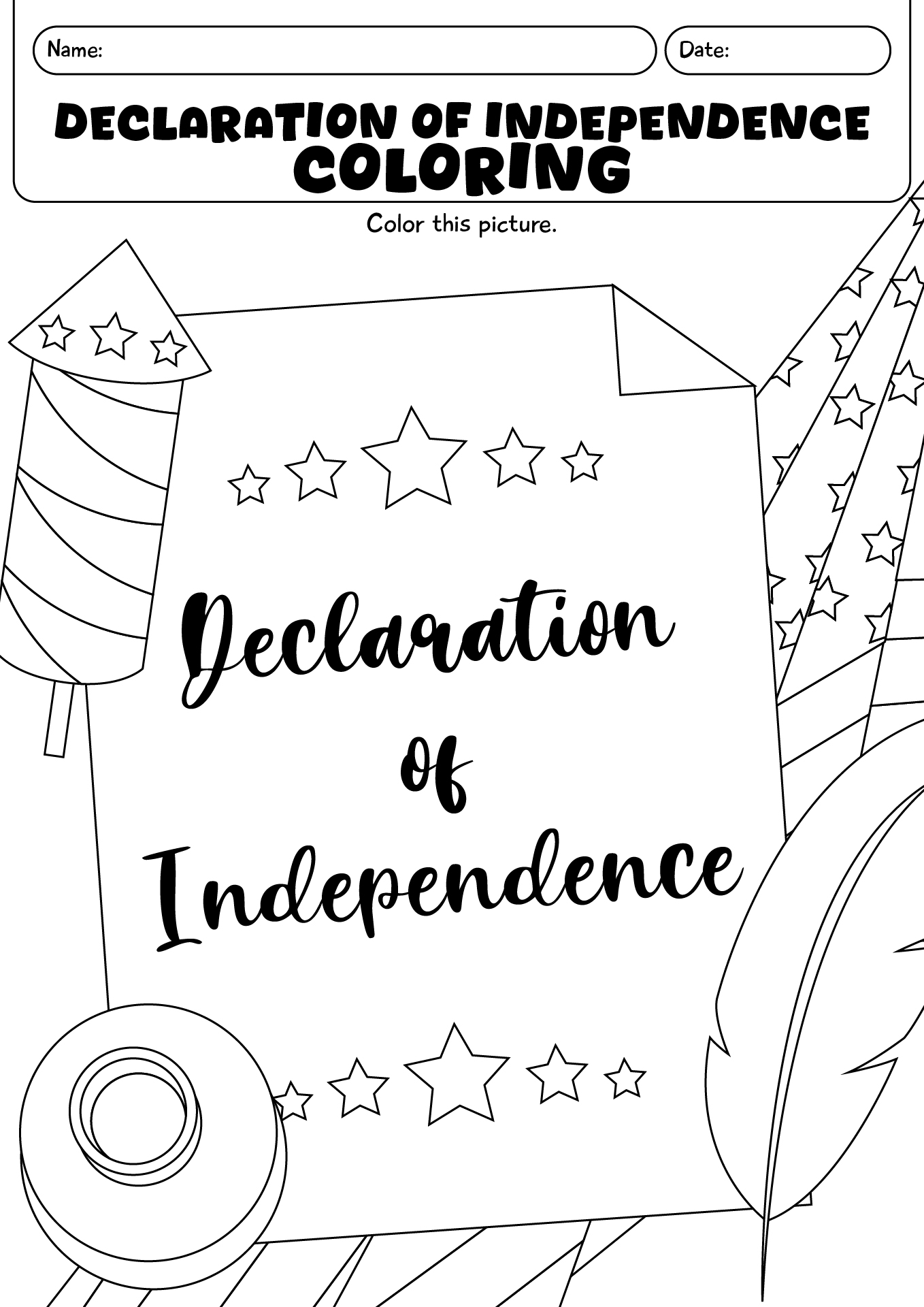 Declaration Of Independence Coloring Worksheet