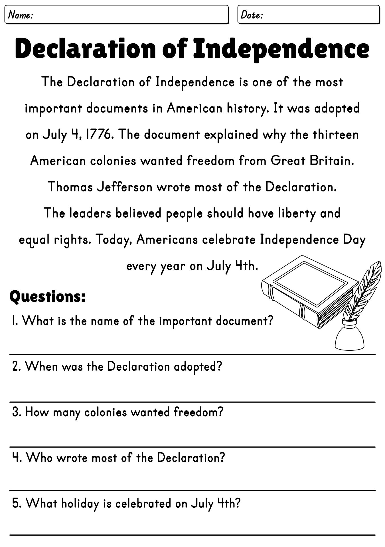 Declaration of Independence Interactive Reading Activity