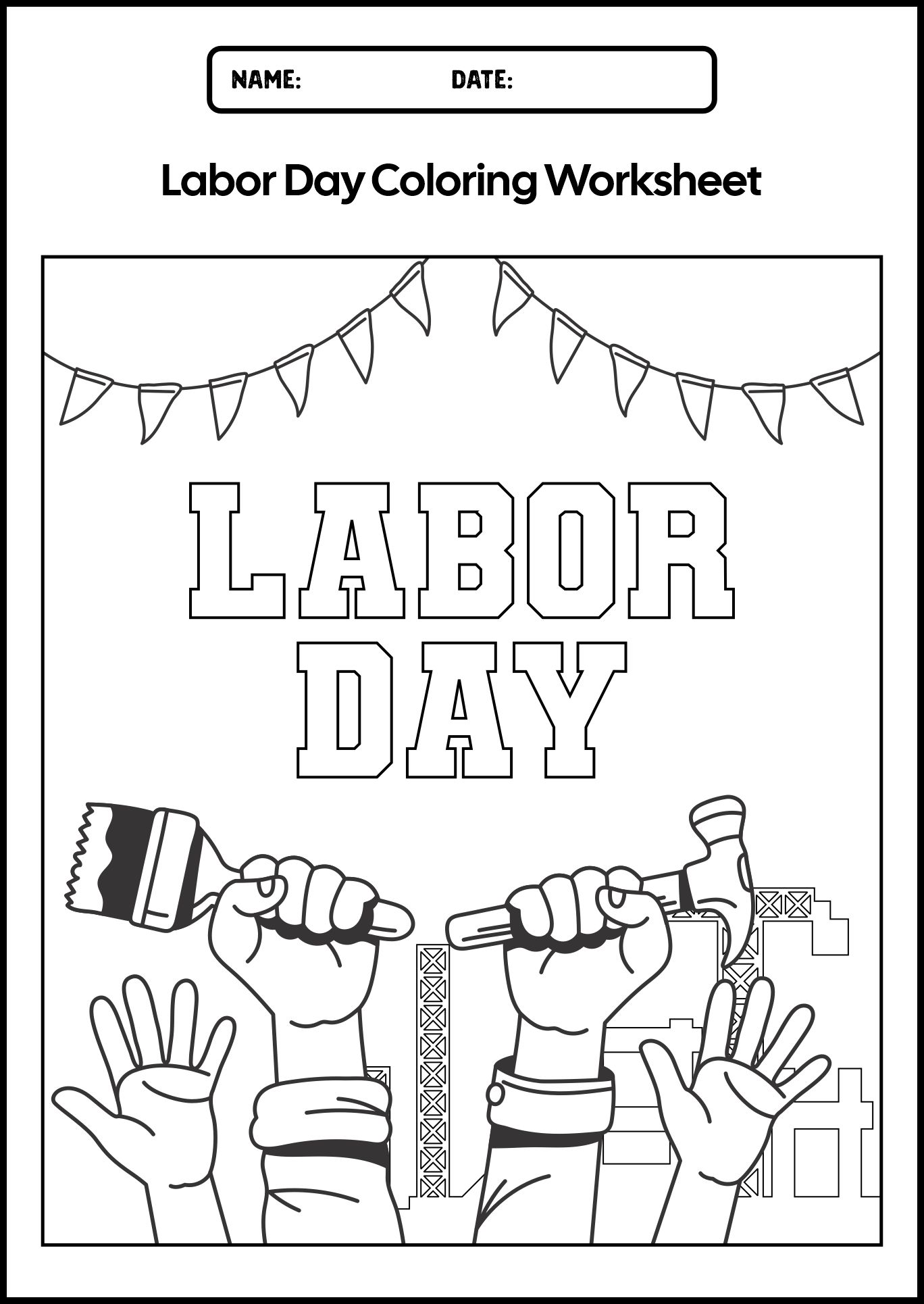 Early Learners Labor Day Coloring and Activity Sheets
