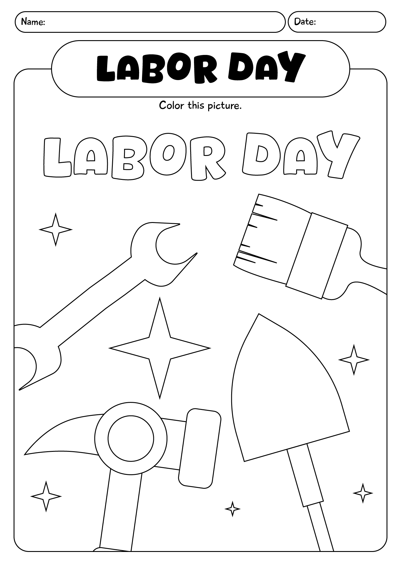 Easy To Print Labor Day Coloring Worksheet