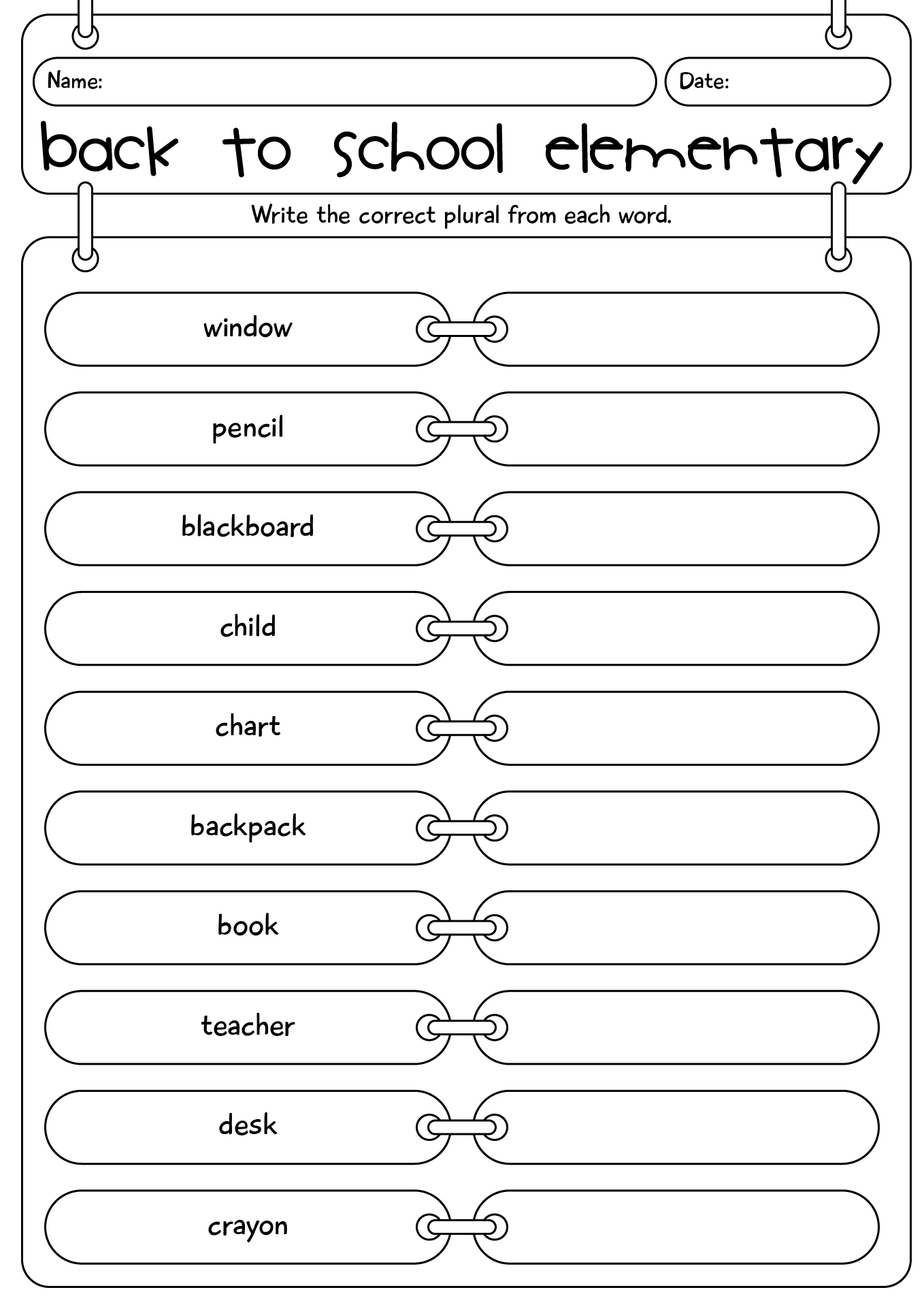 Elementary Back To School Worksheet
