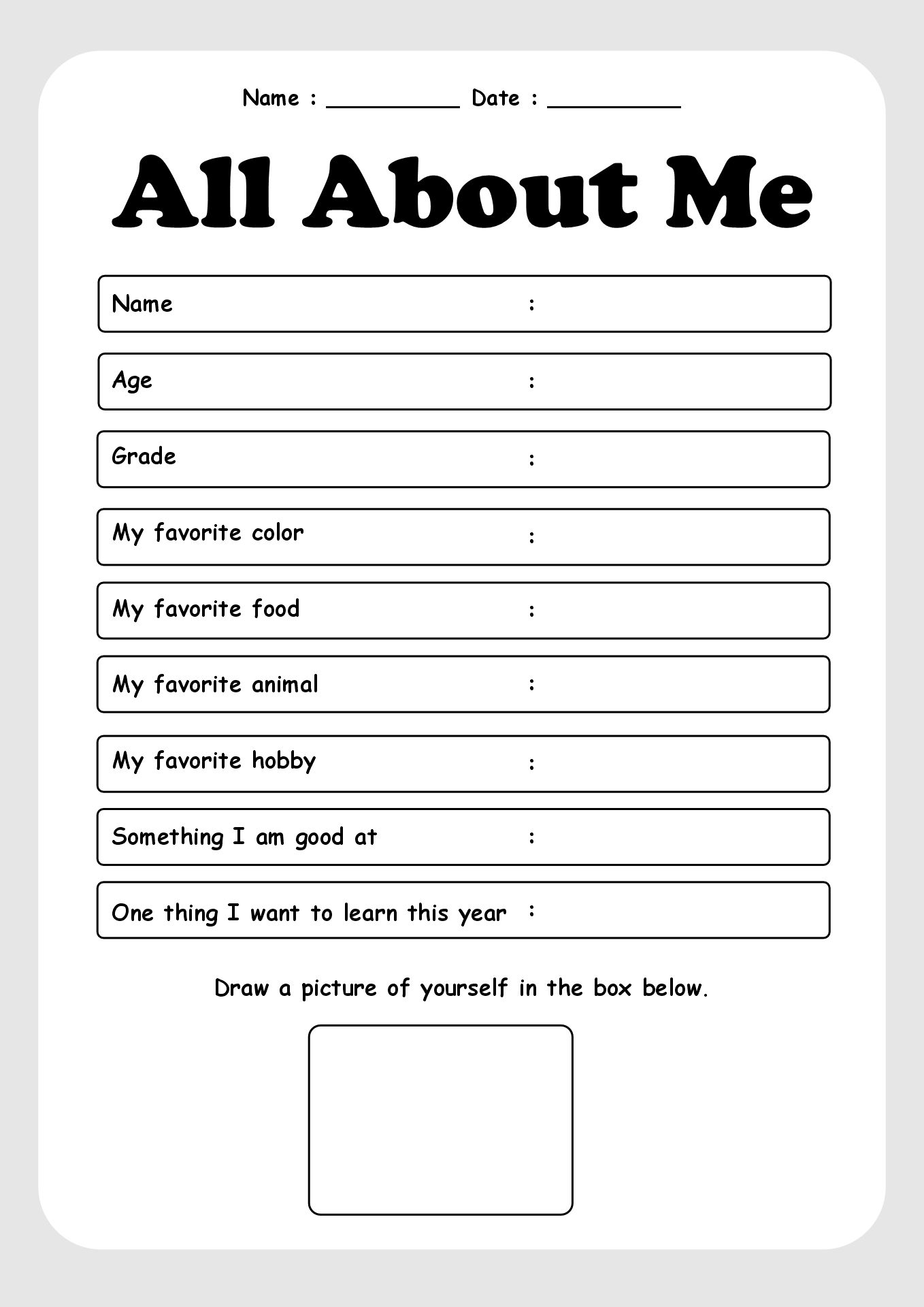 Elementary School First Day Worksheets