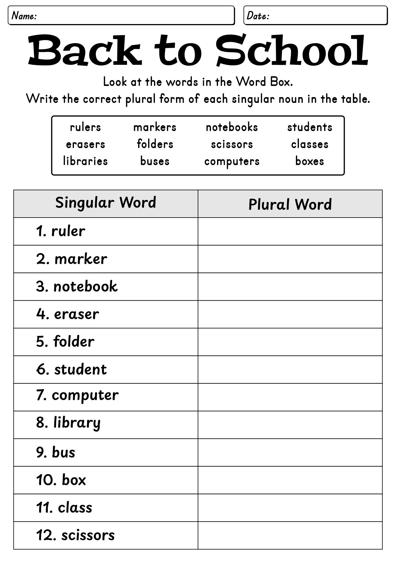 English ESL Worksheets Back To School