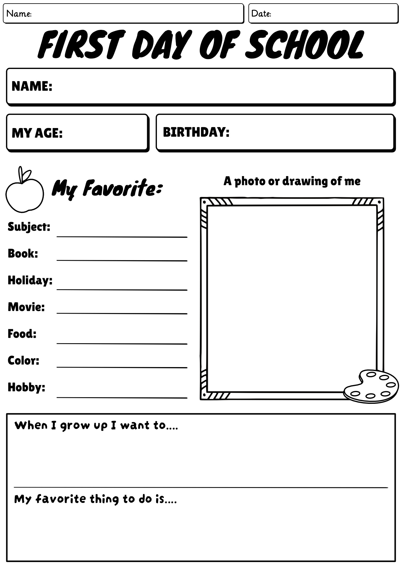 First Day Back To School Printable Worksheet