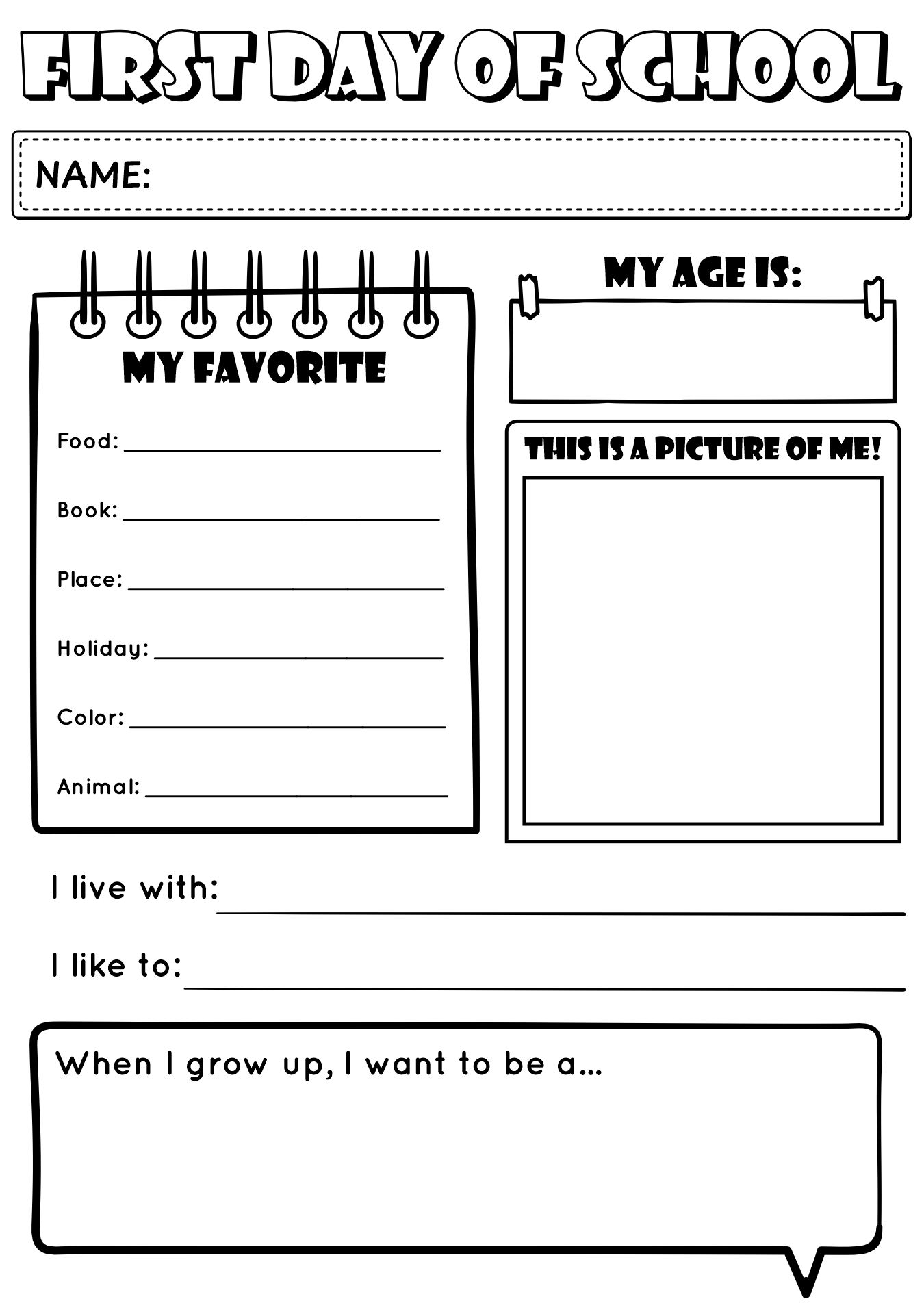 First Day Back To School Worksheet