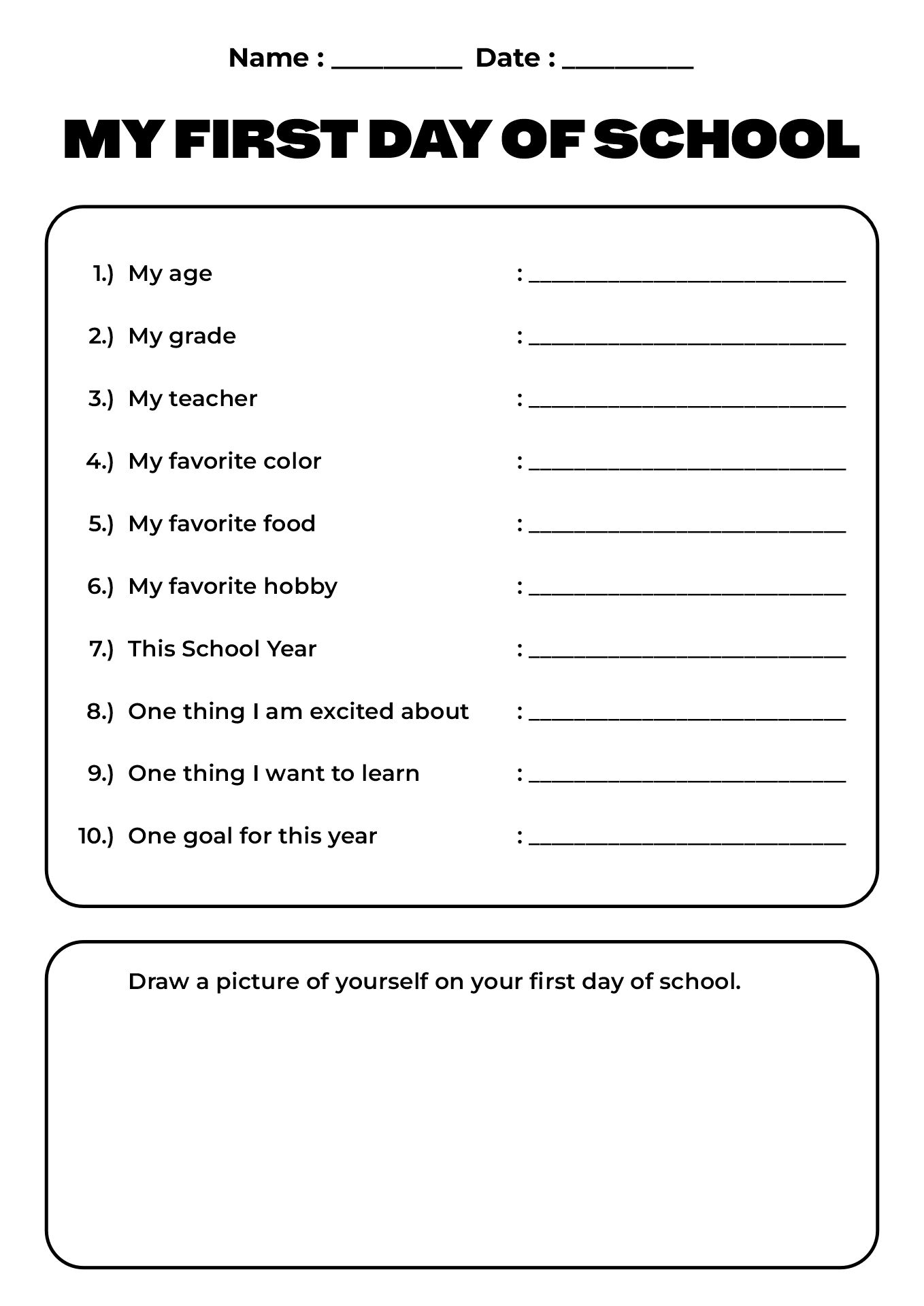 First Day Back To School Printable