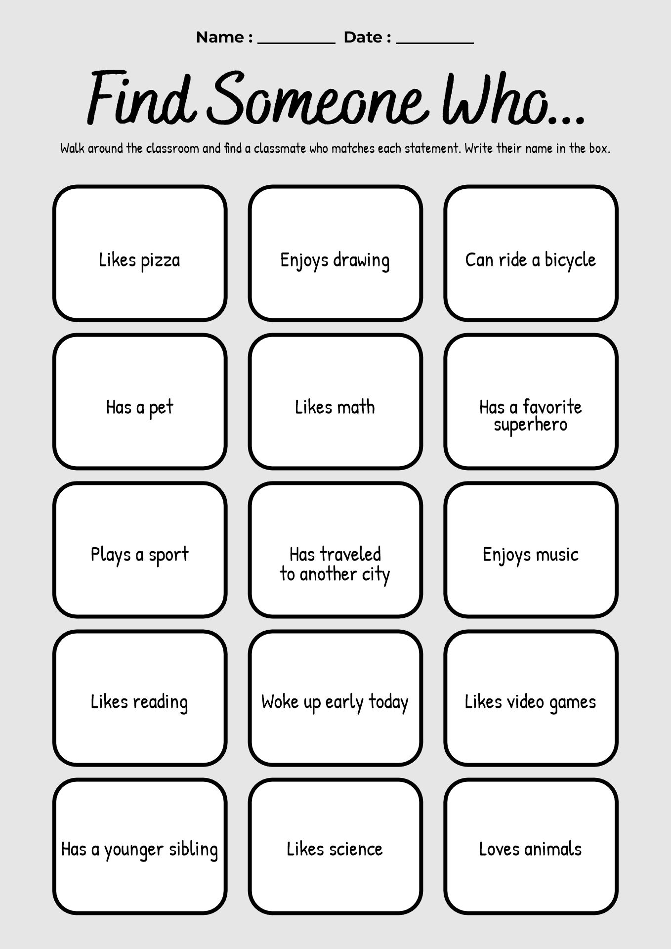 First Day Icebreakers Worksheets for 5th Grade