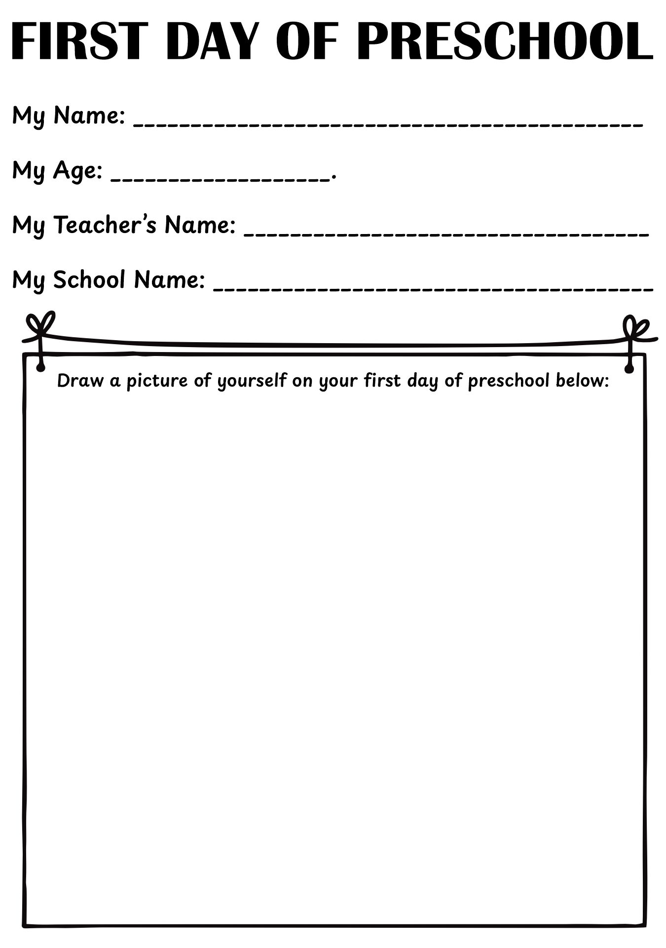 First Day Of Preschool Worksheet