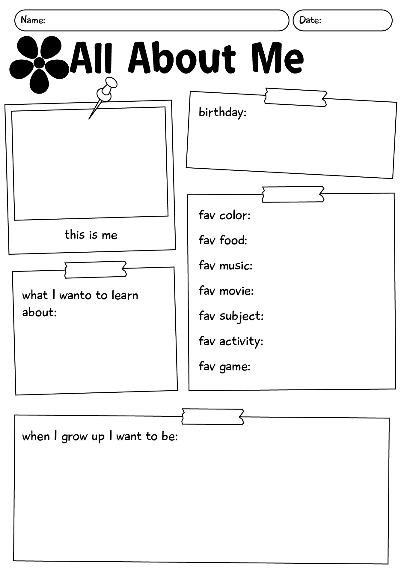 First Day Of School About Me Worksheet
