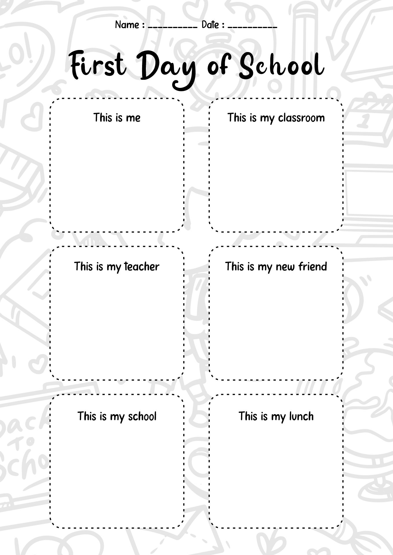 First Day of School Activity Sheet