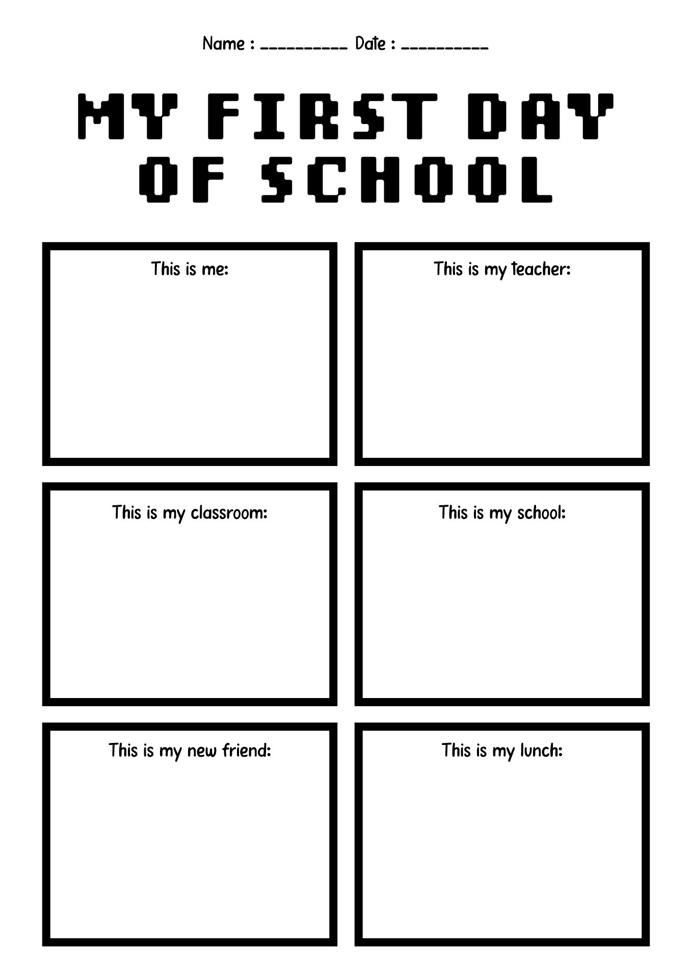 First Day of School Activity Sheets