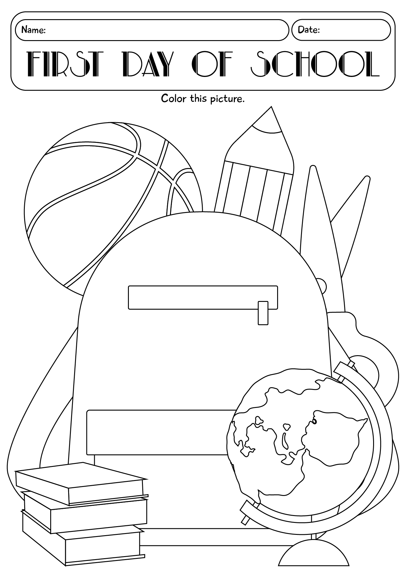 First Day Of School Coloring Worksheet