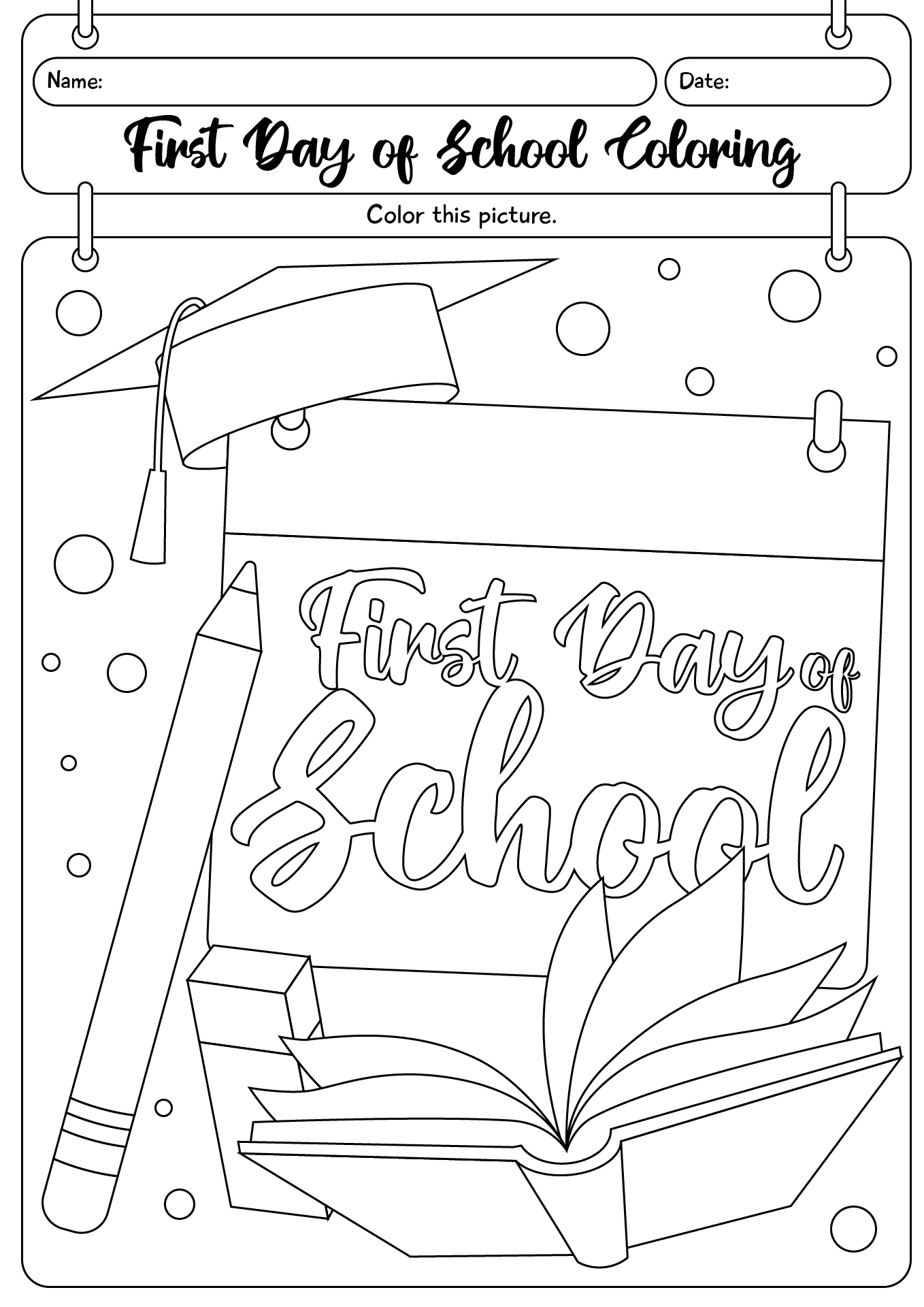 First Day Of School Coloring Worksheets