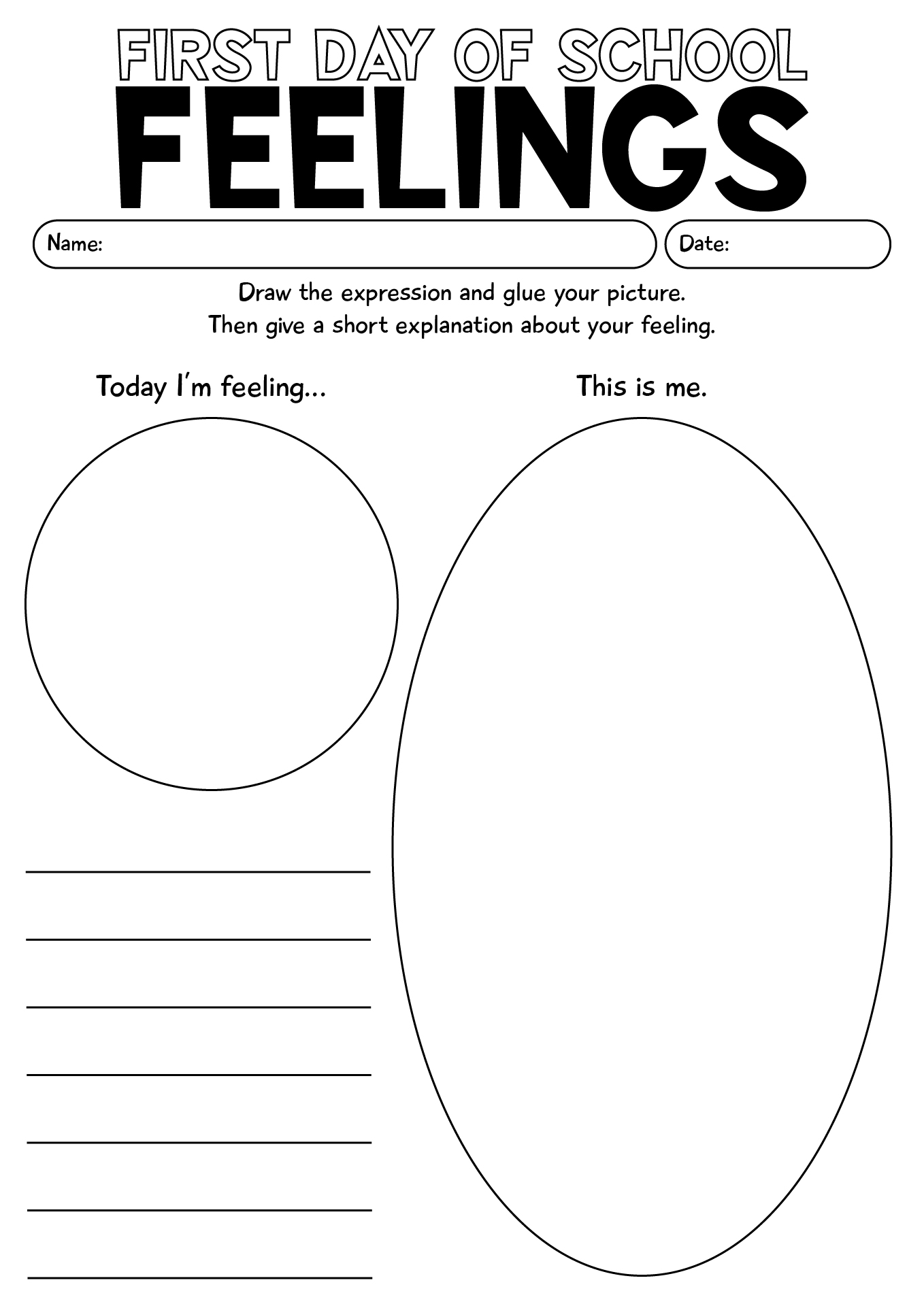 First Day Of School Feelings Worksheet