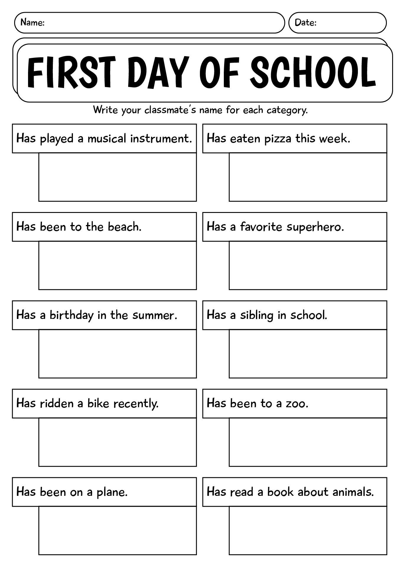 First Day Of School Fun Worksheet