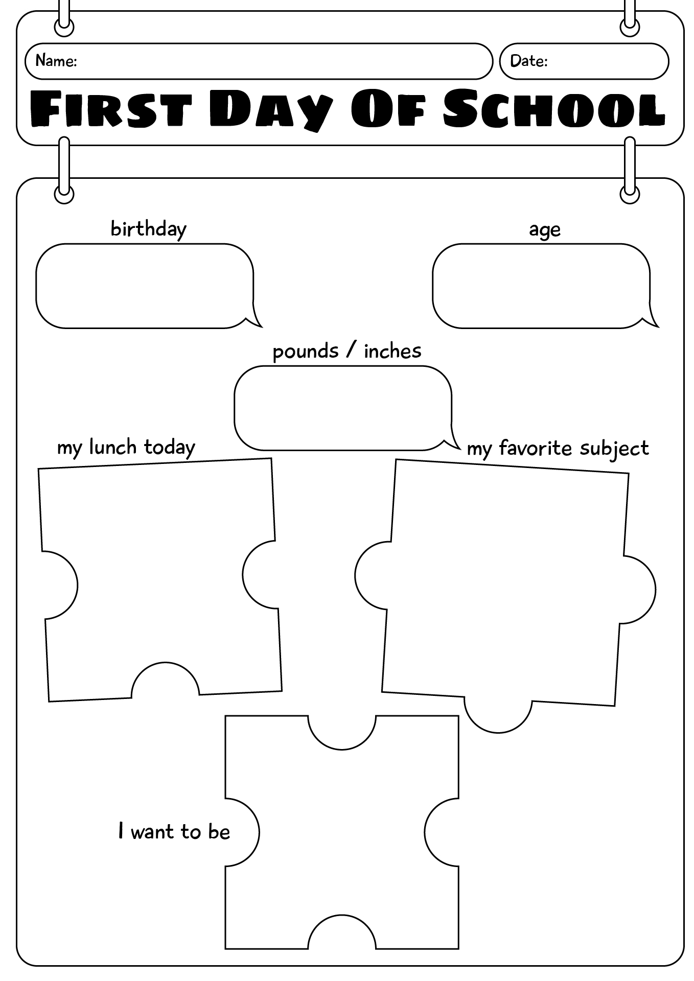 First Day Of School Fun Worksheets
