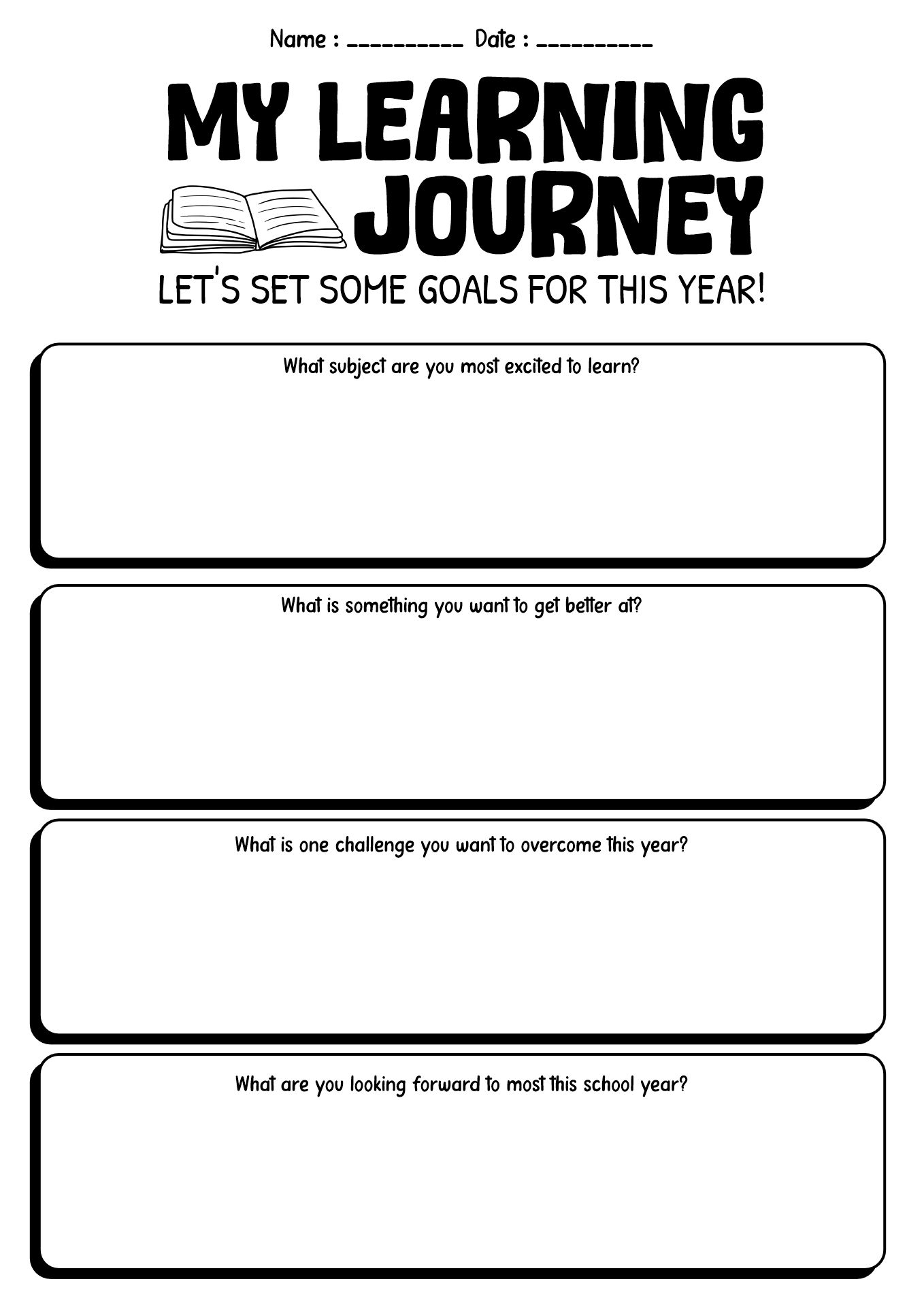 First Day of School Goal Setting Worksheet for Students