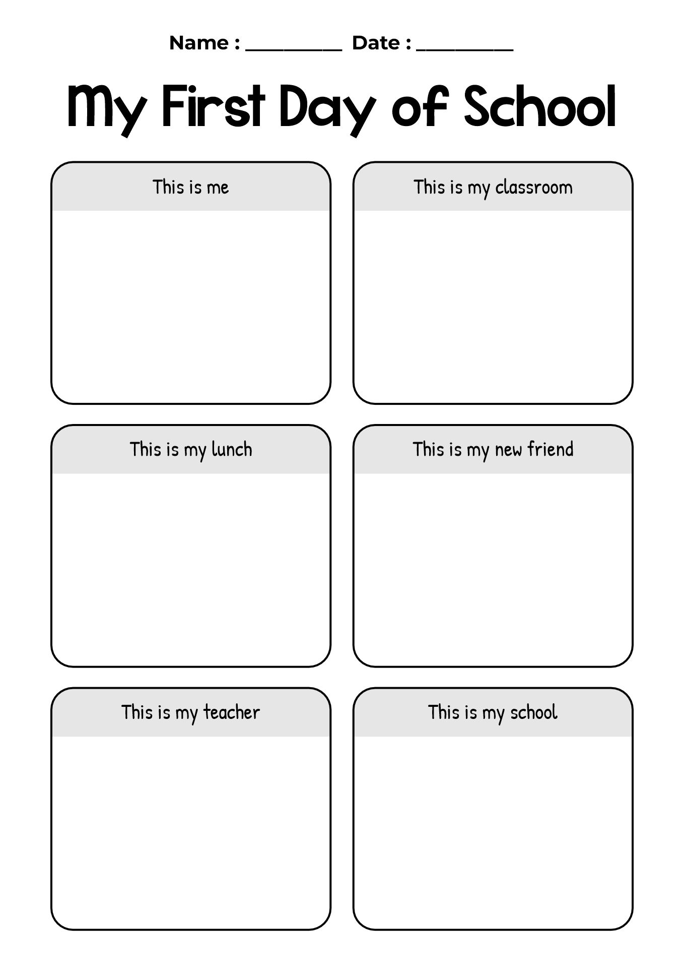 First Day of School Introduction Worksheet
