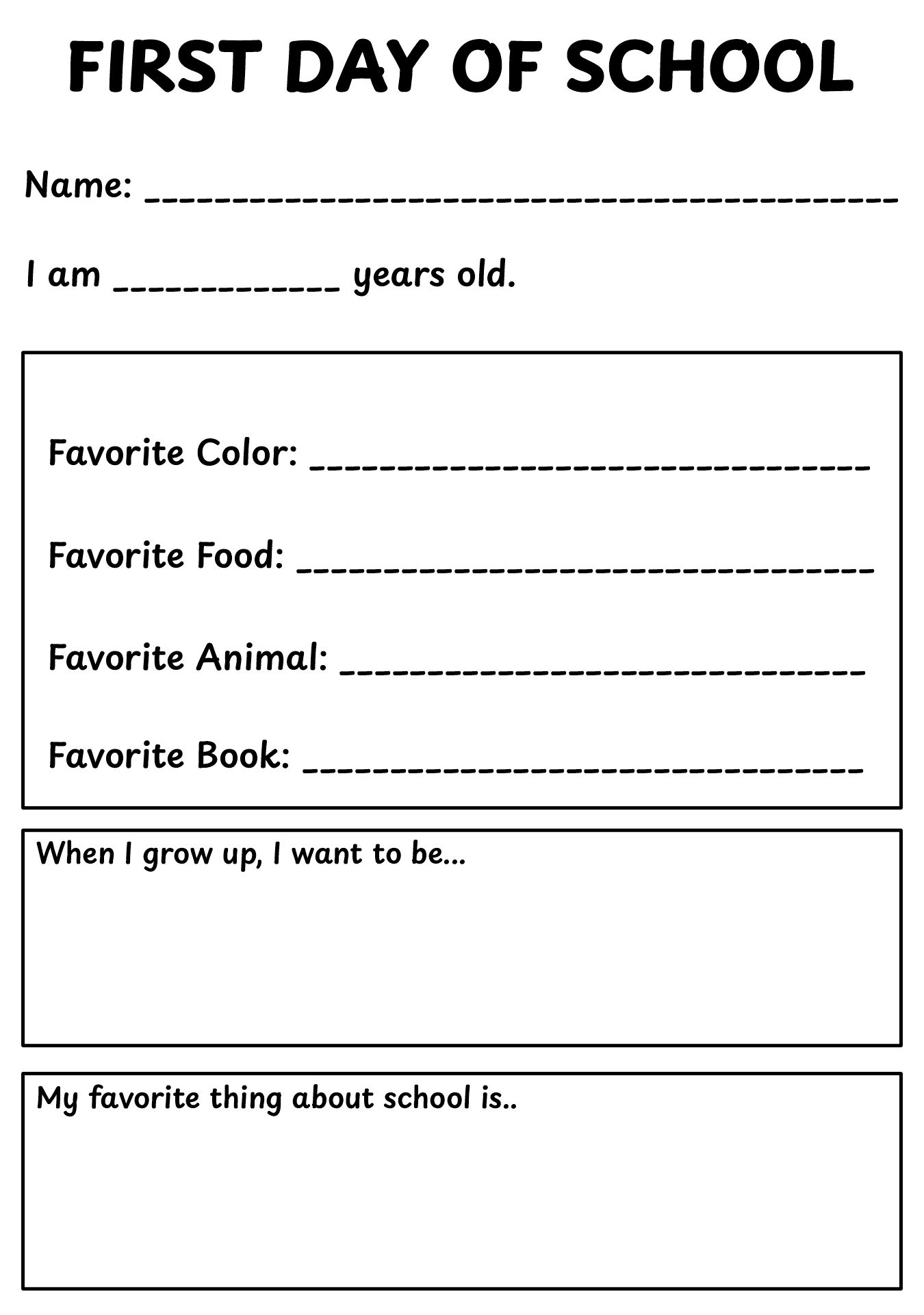 First Day of School Preschool Activity Sheet