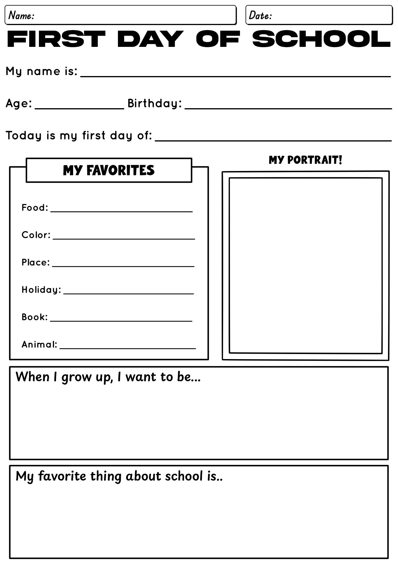 First Day Of School Printable Worksheet