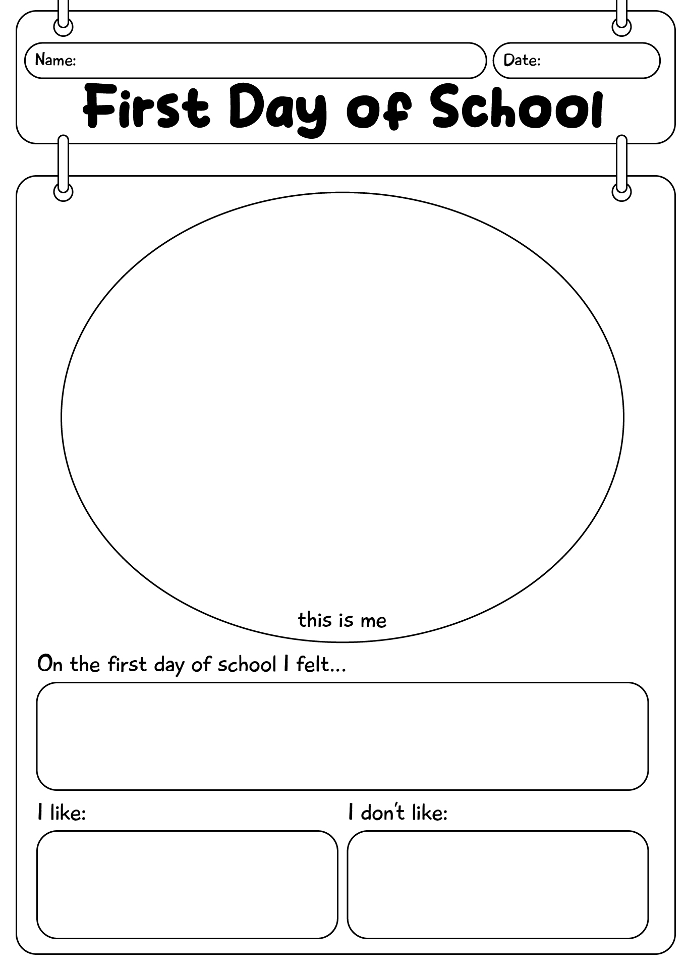First Day Of School Printable Worksheets