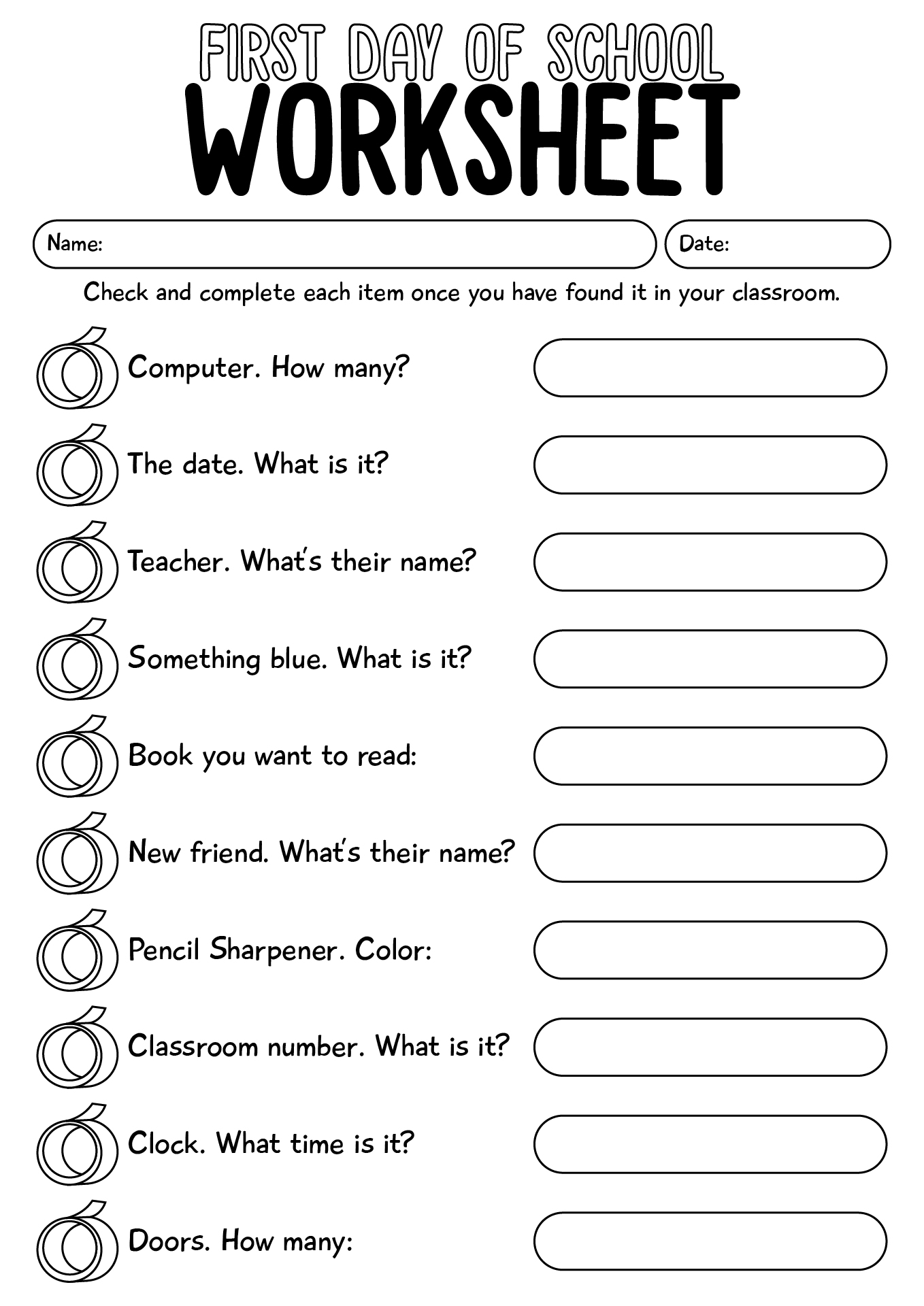 First Day Of School Printables Worksheet