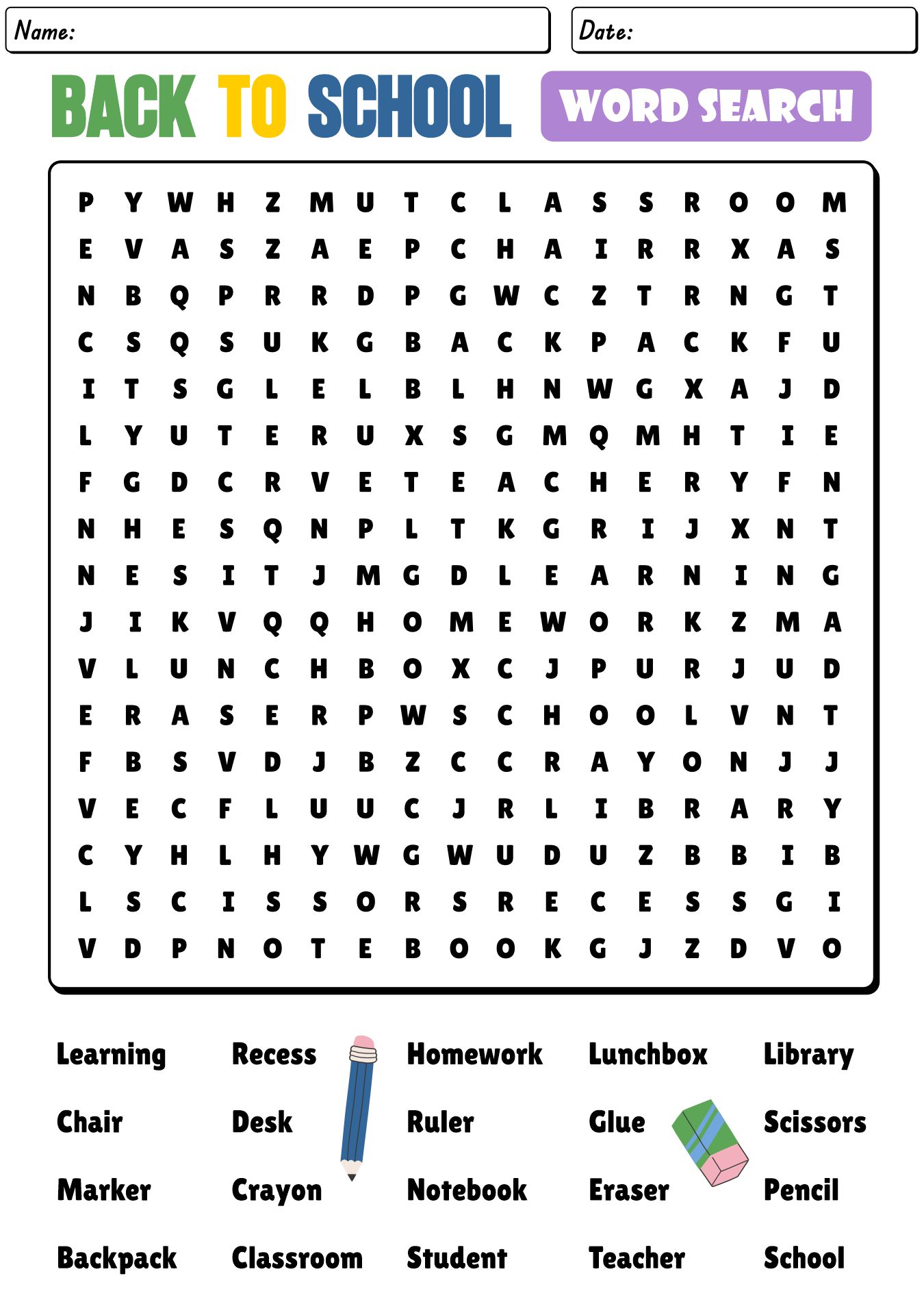 First Day of School Word Searches