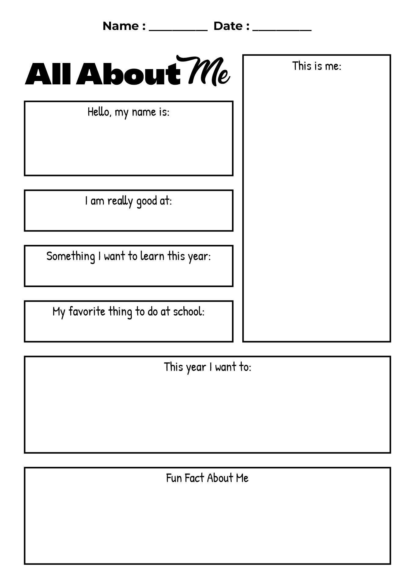 First Day of School Worksheet All About Me