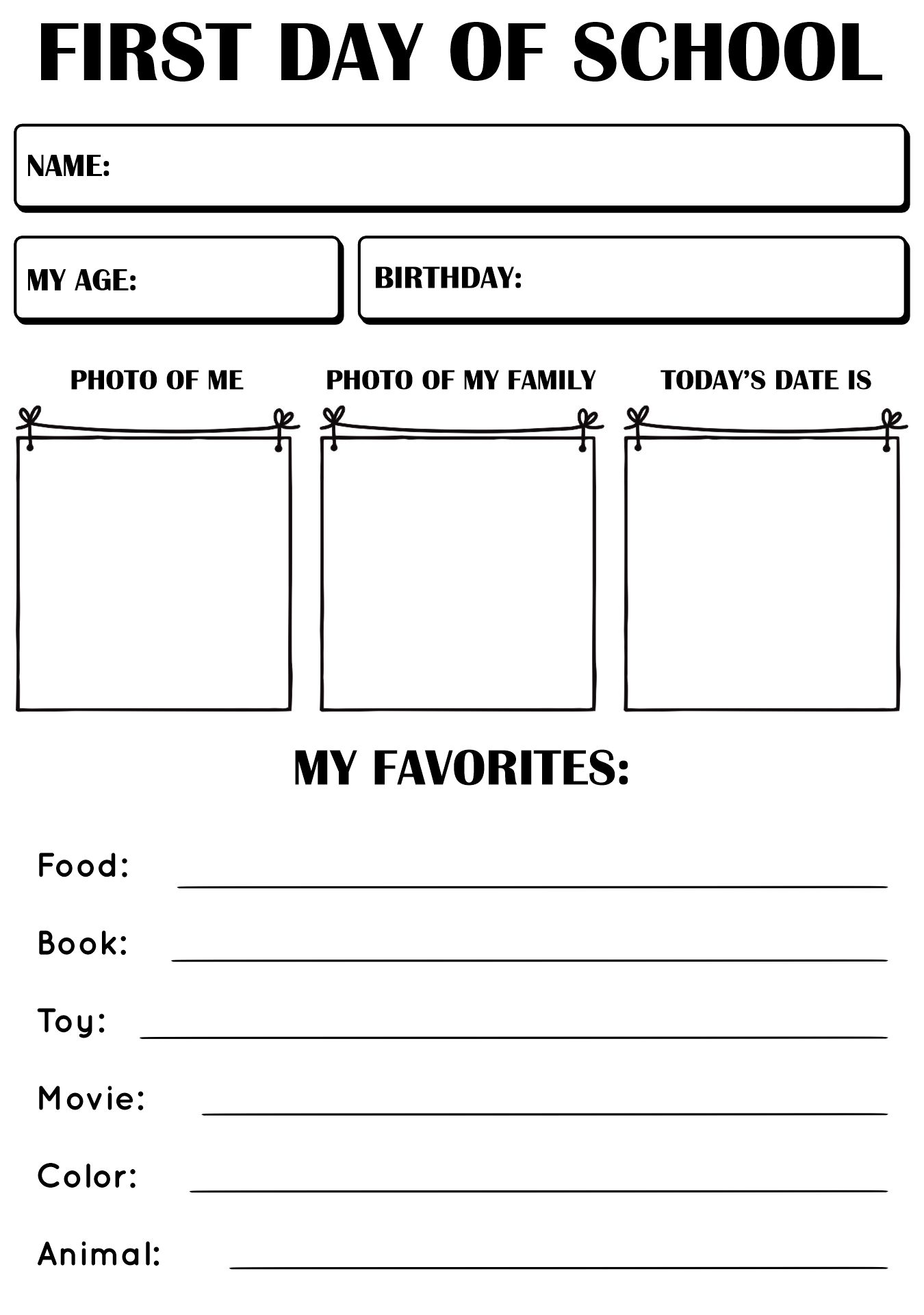 First Day Of School Worksheet