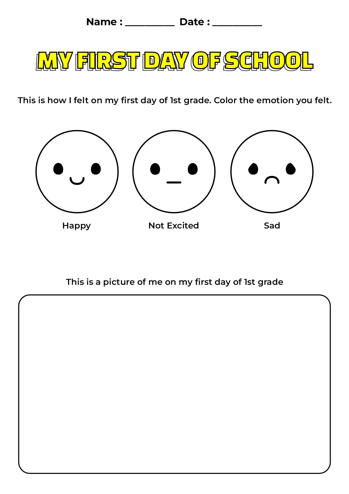 First Day of School Worksheets for First Grade