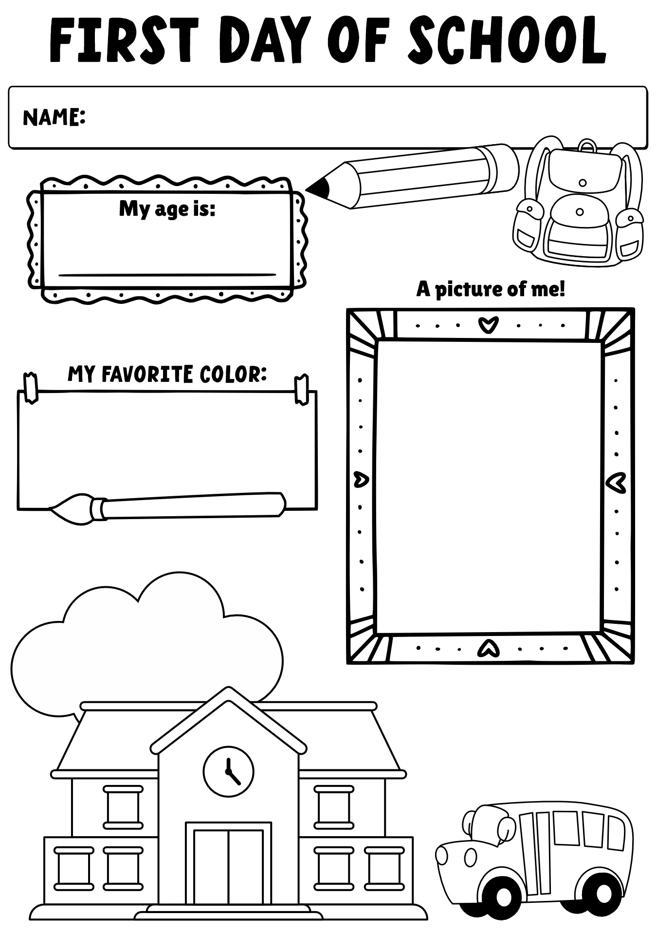 First Day Of School Worksheets For Kindergraten