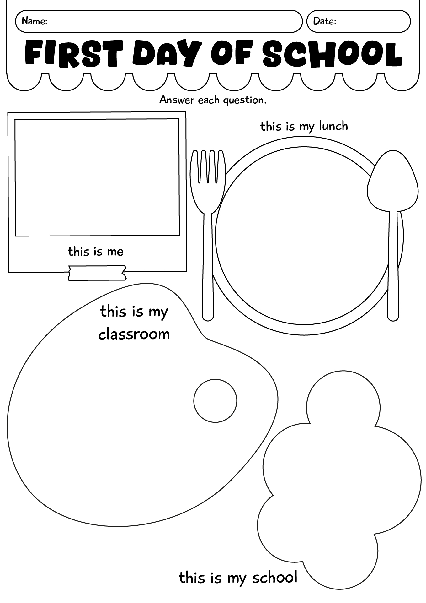 First Day Of School Worksheets