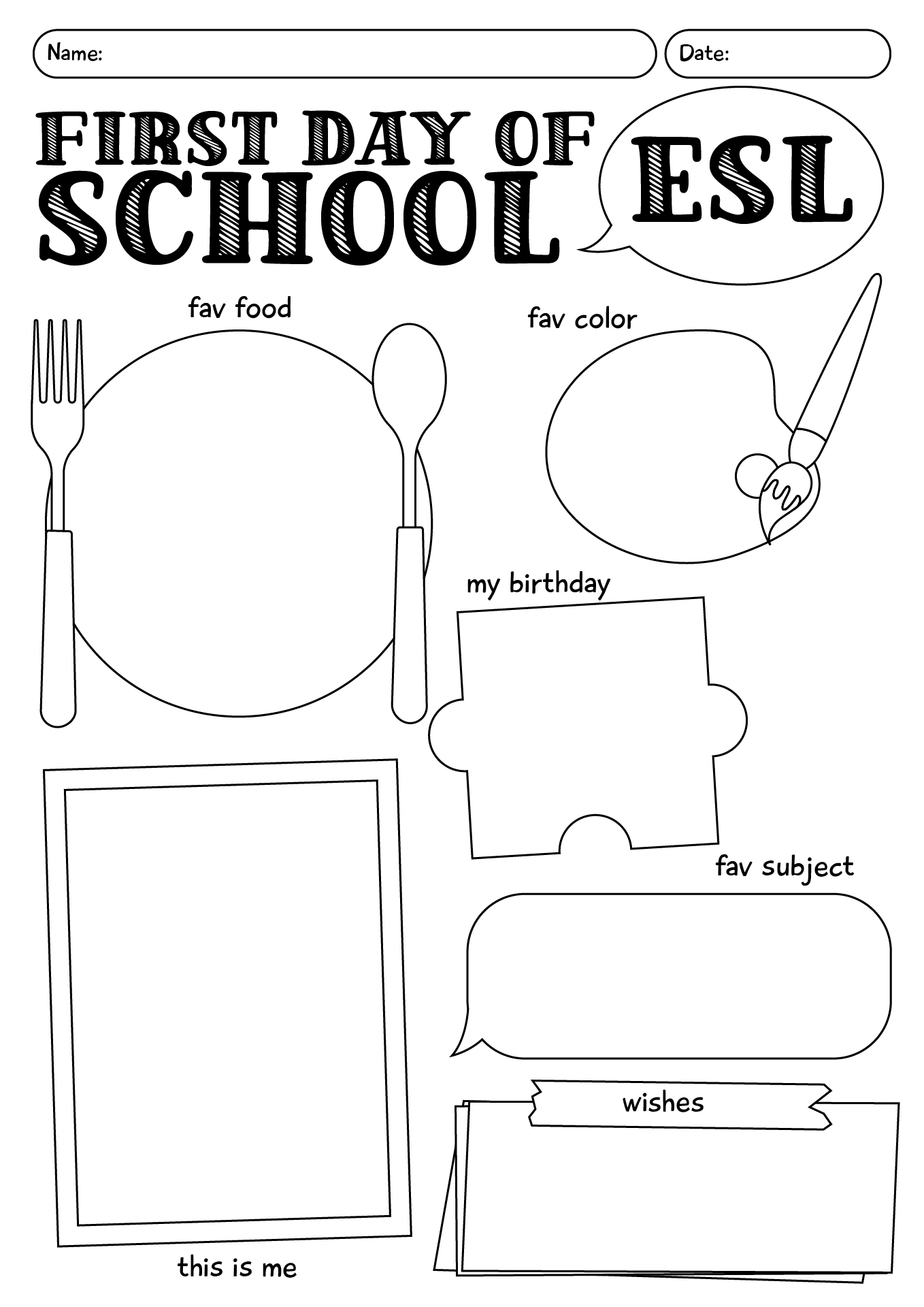 First Day Of School Worksheets