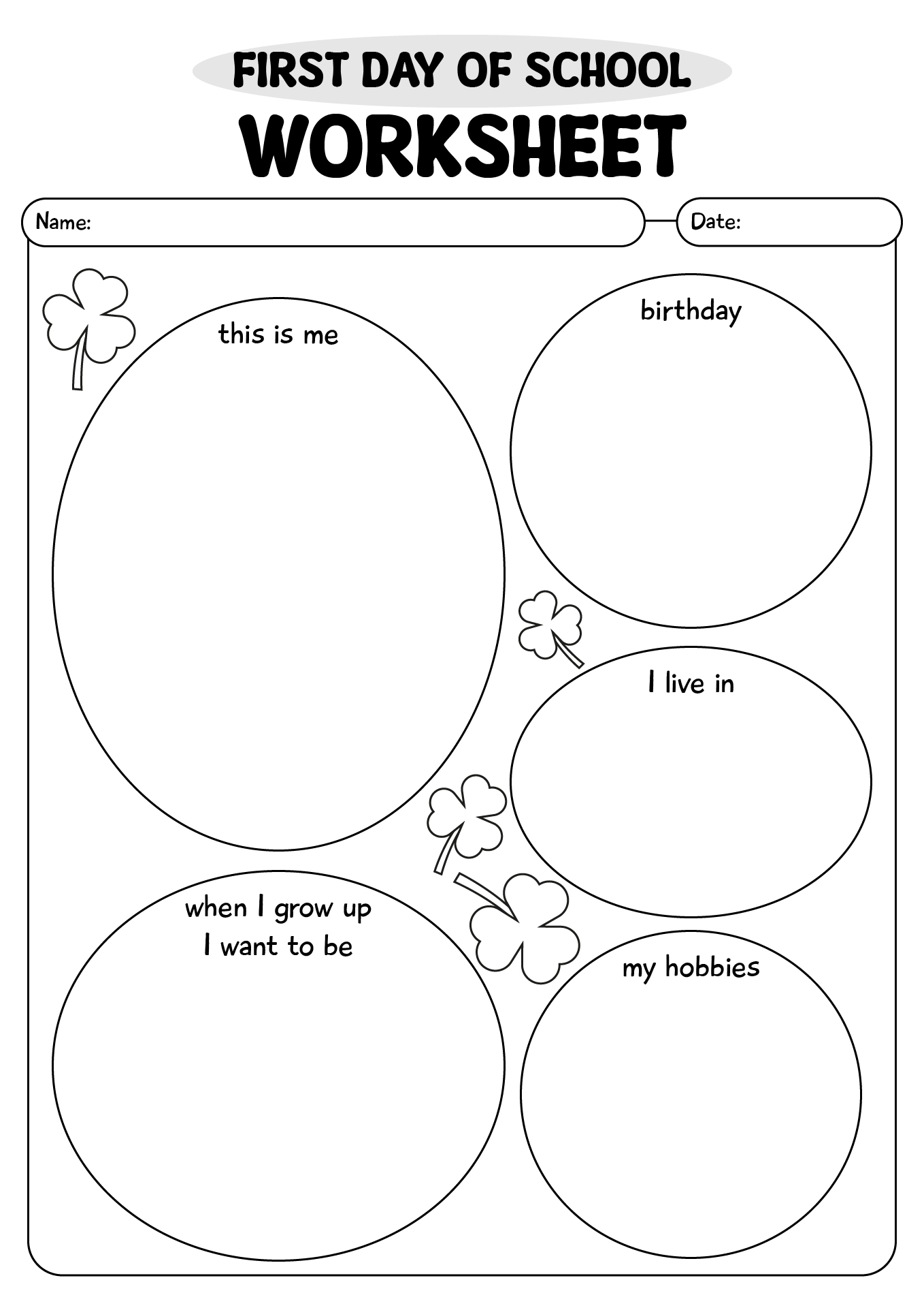 First Day Of School Worksheets